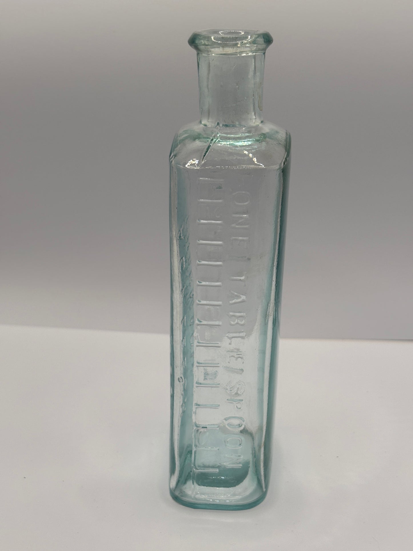 Old aqua glass chemist bottle, AGF LEECH PHARMACIST