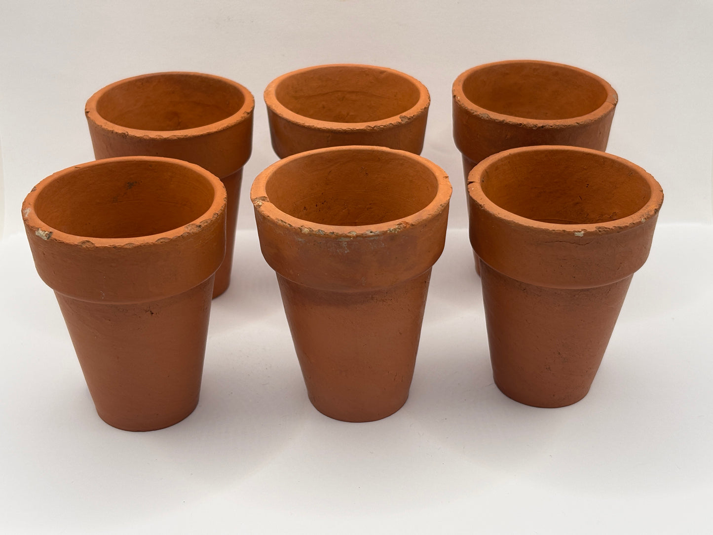 Set of 6 old terracotta mini plant pots
