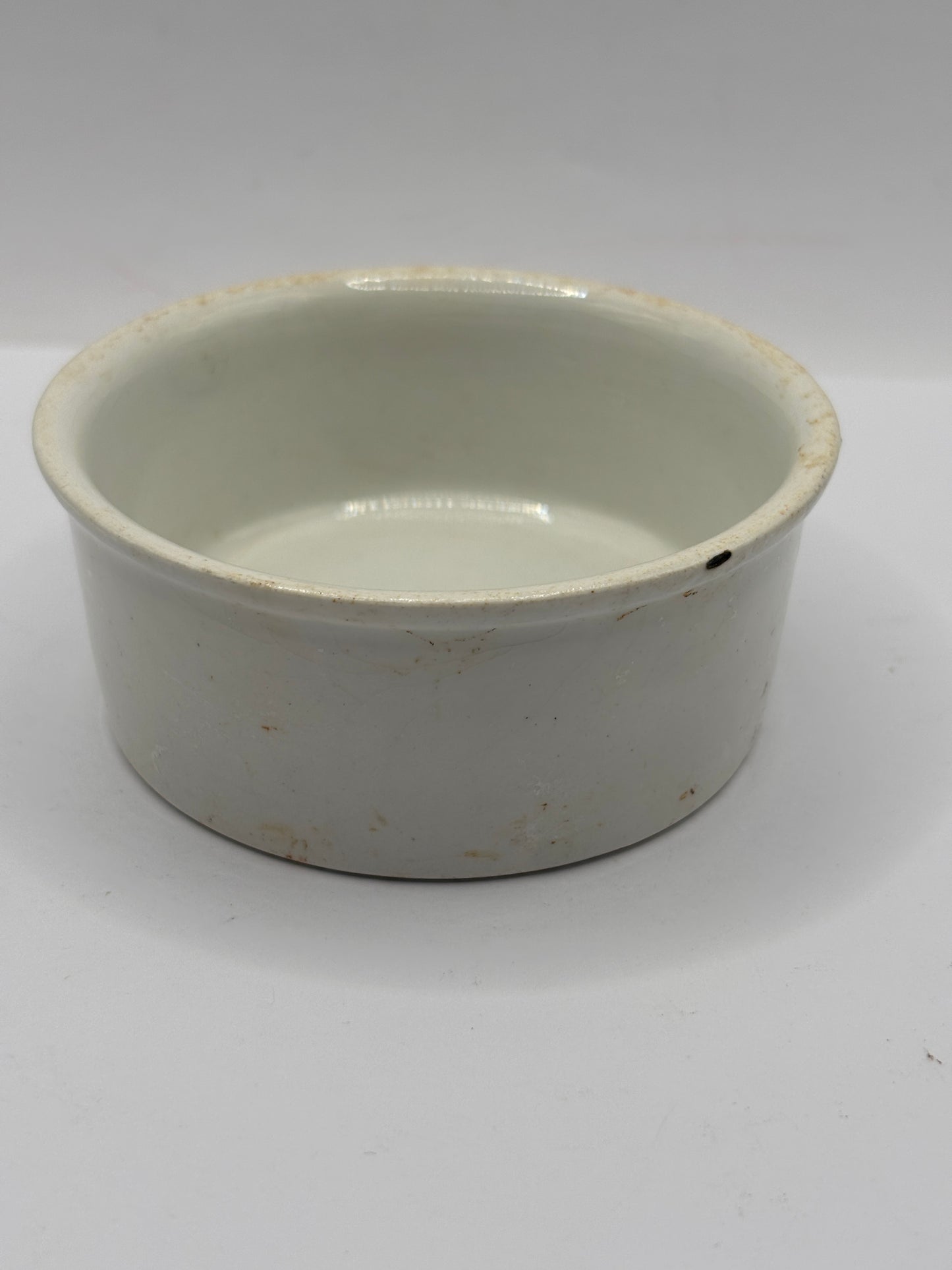 Old advertising meat paste pot. Black print, Cramptons