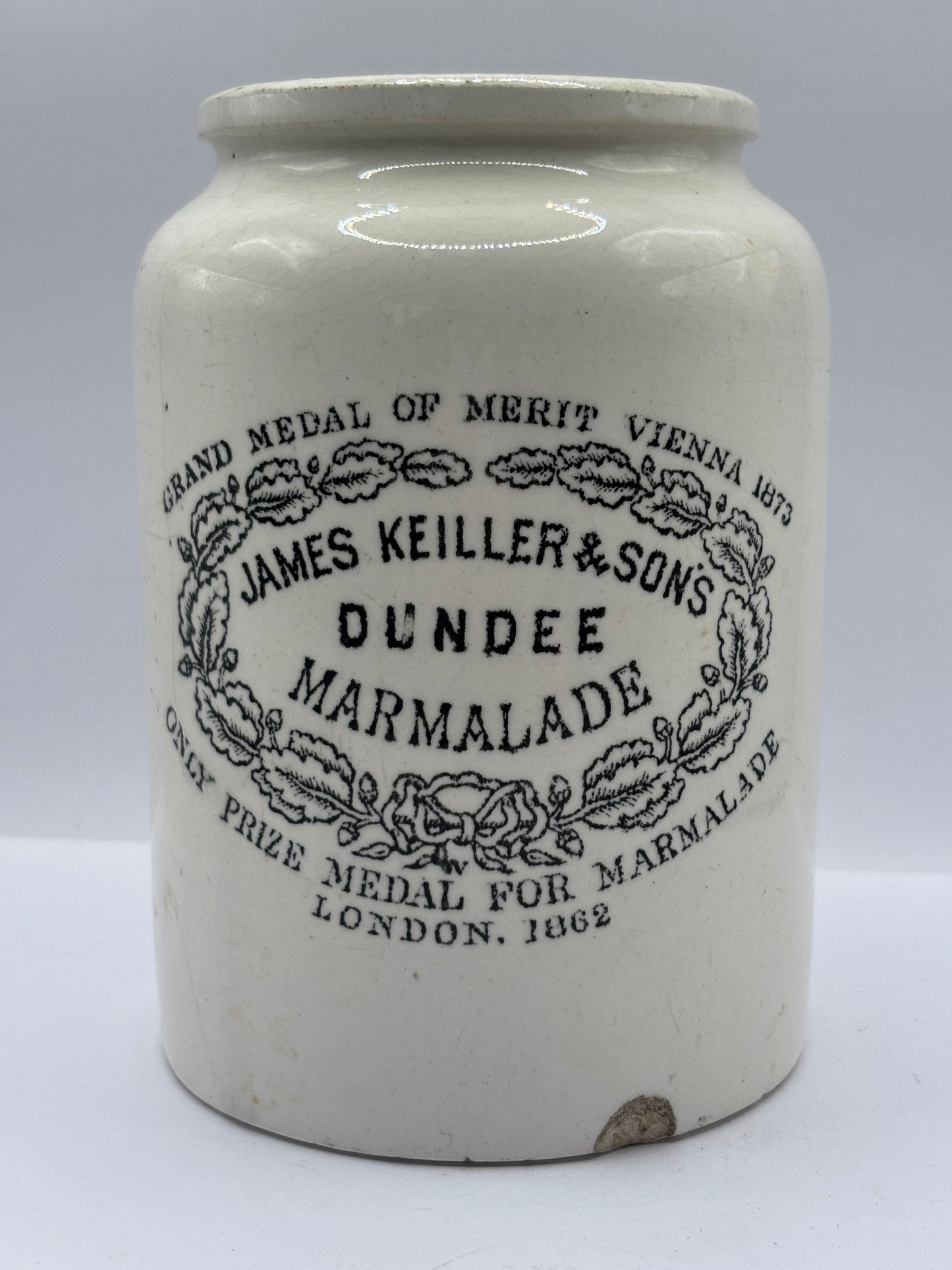 Old 2lb rolled top Dundee marmalade jar, collared top