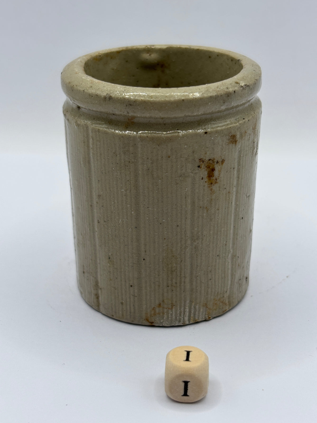 Old mini ribbed stoneware jam pot (i)