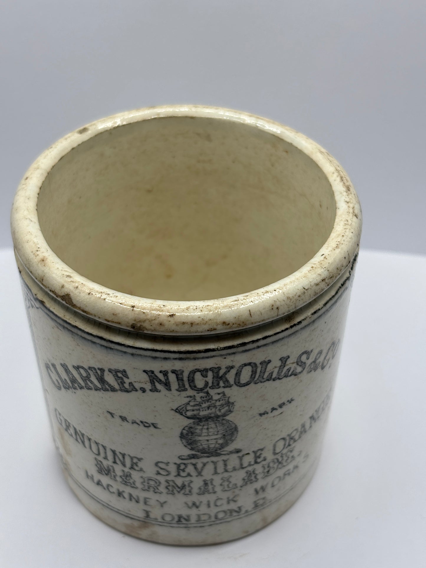 Rare old Clarke Nichols & Co marmalade jar. Repaired