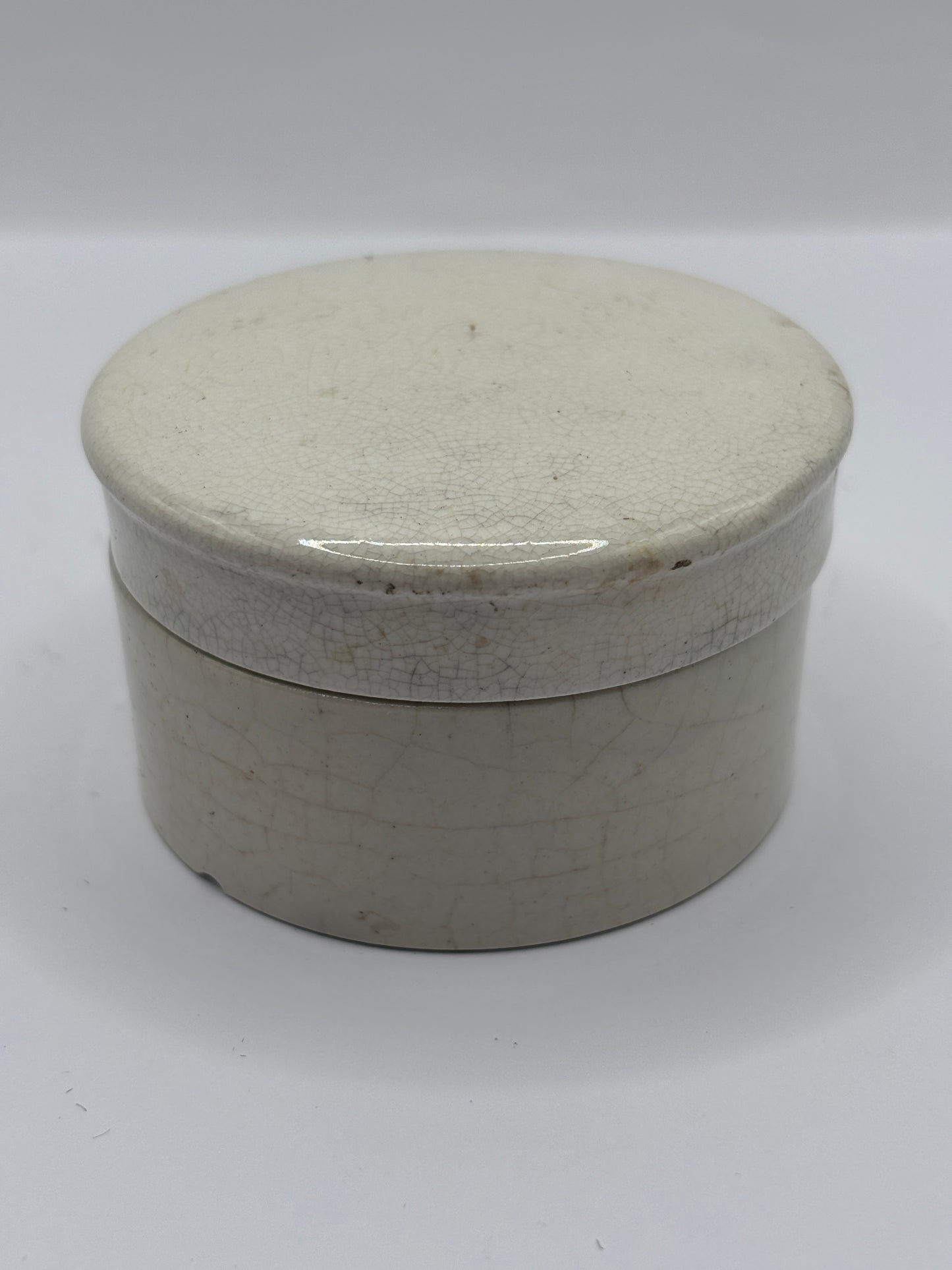Old stoneware lidded pot. Plain Pot lid and base