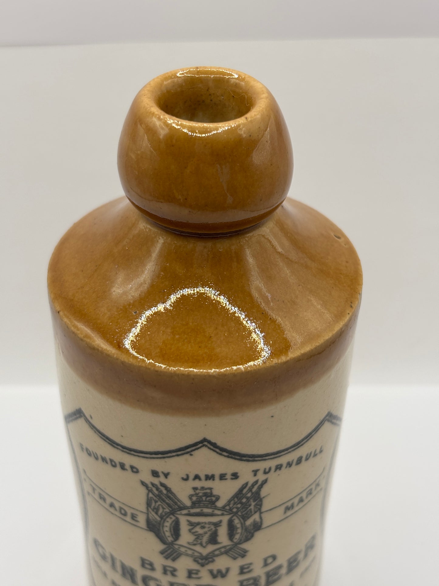 Old stoneware ginger beer bottle, Brewed ginger beer. Turnbull. Harwick