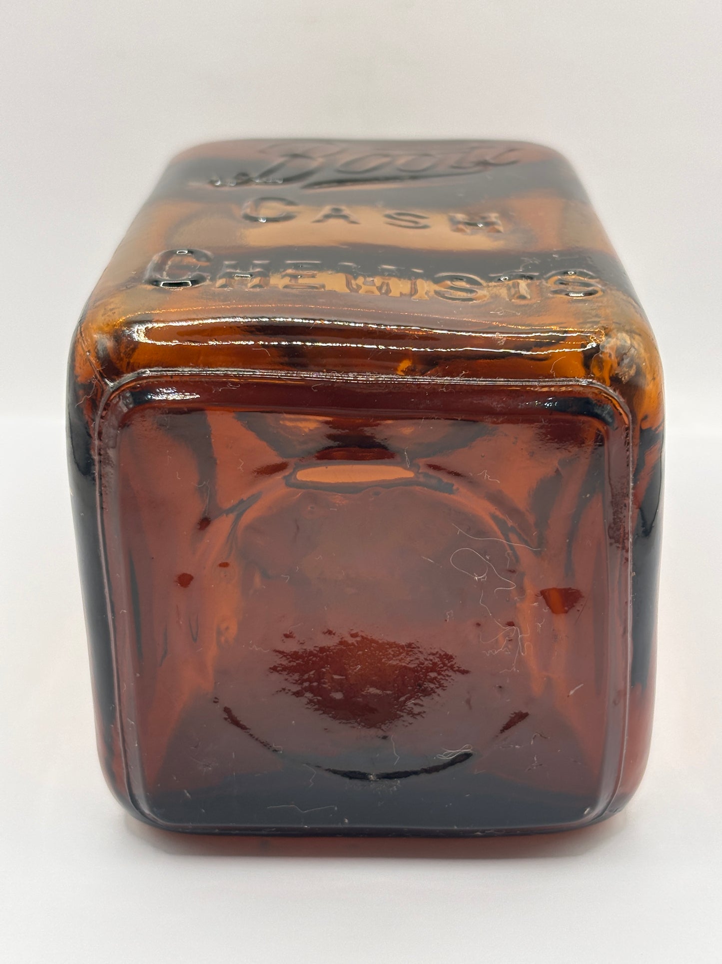 Old XL amber glass Boots cash chemists jar