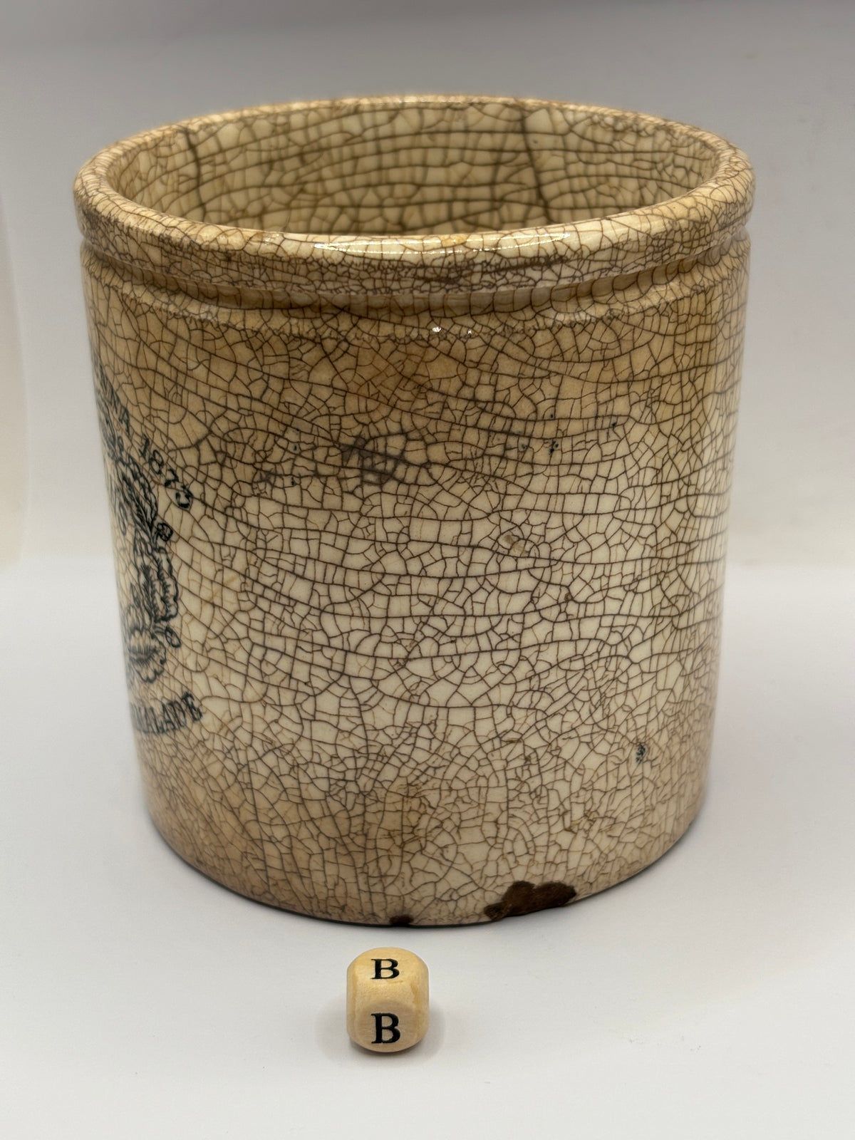 Old 1lb stoneware marmalade pot, James Keiller Dundee marmalade (B) chippy