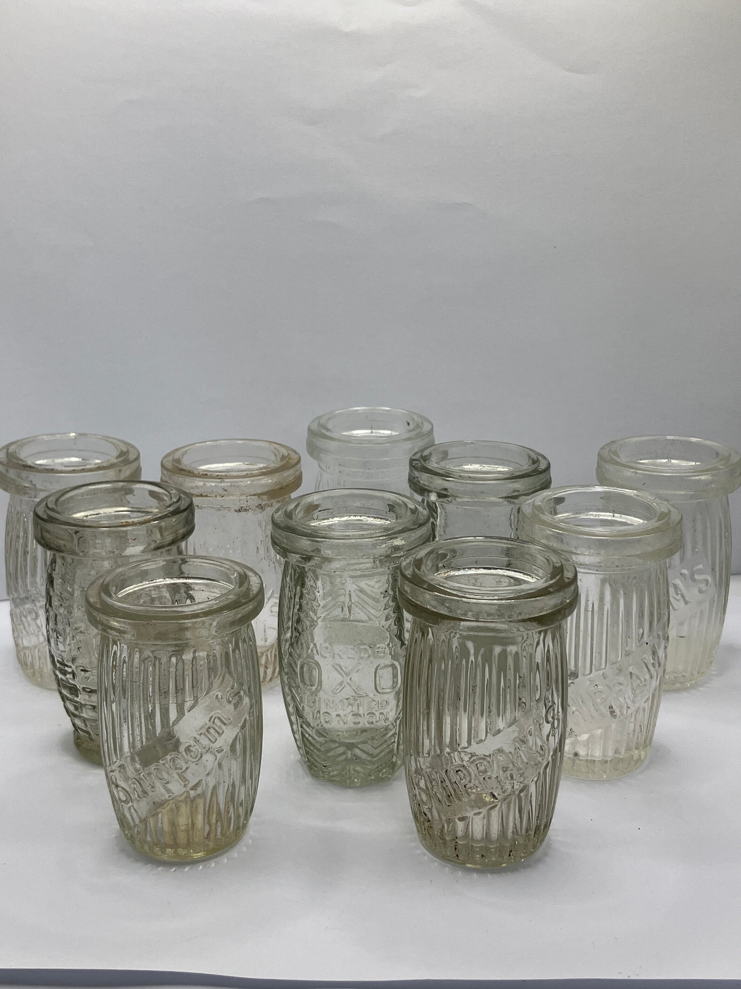 10 clear glass meat paste pots, ideal bud vase