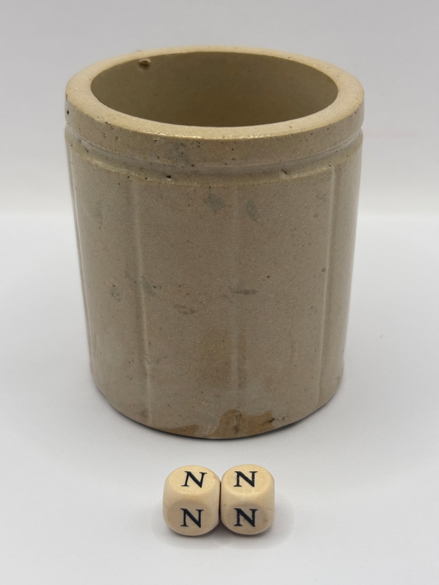 Old mini ribbed stoneware jam pot (NN)