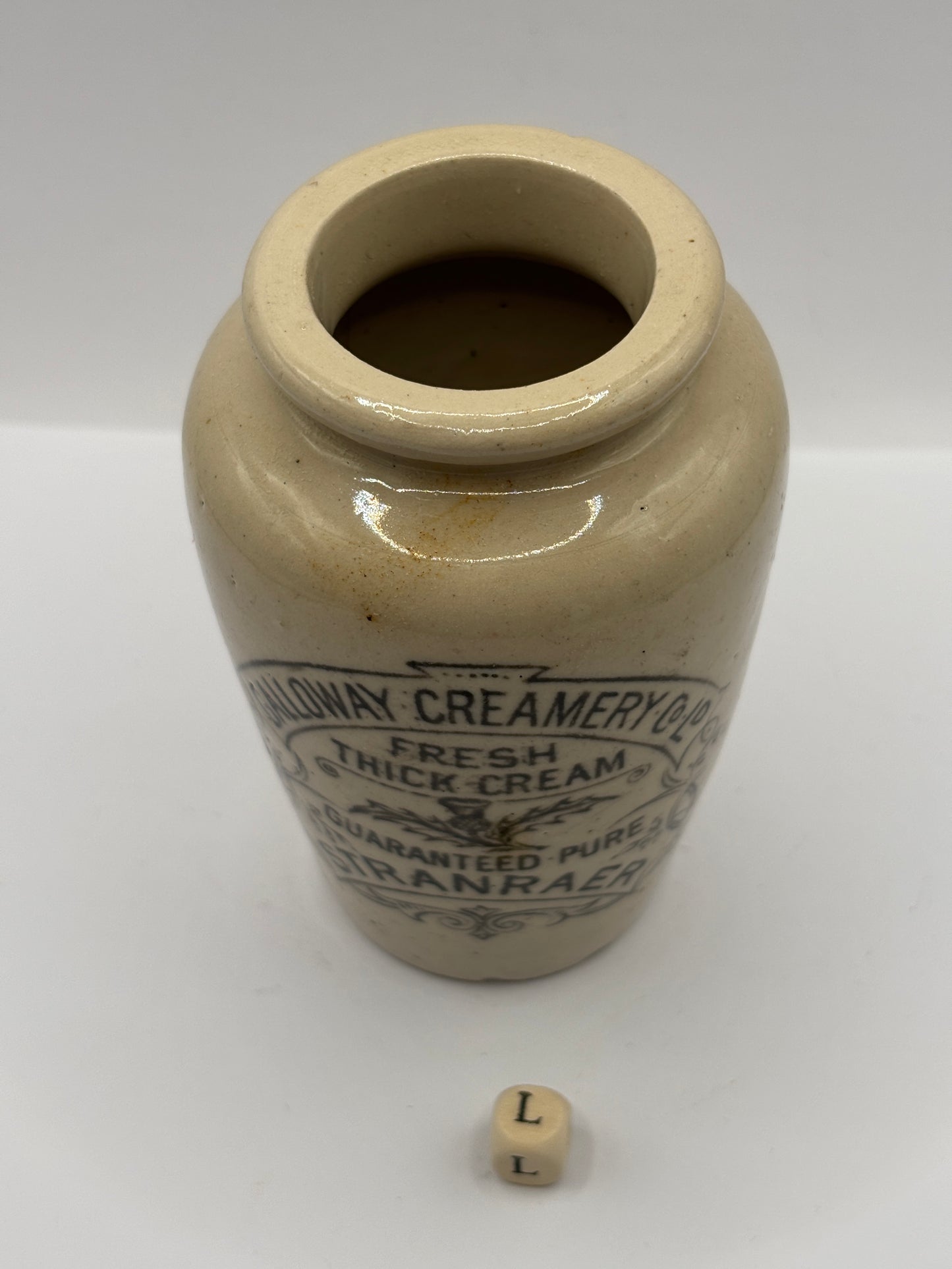 Old advertising cream pot, Galloway creamery Stranraer (L)