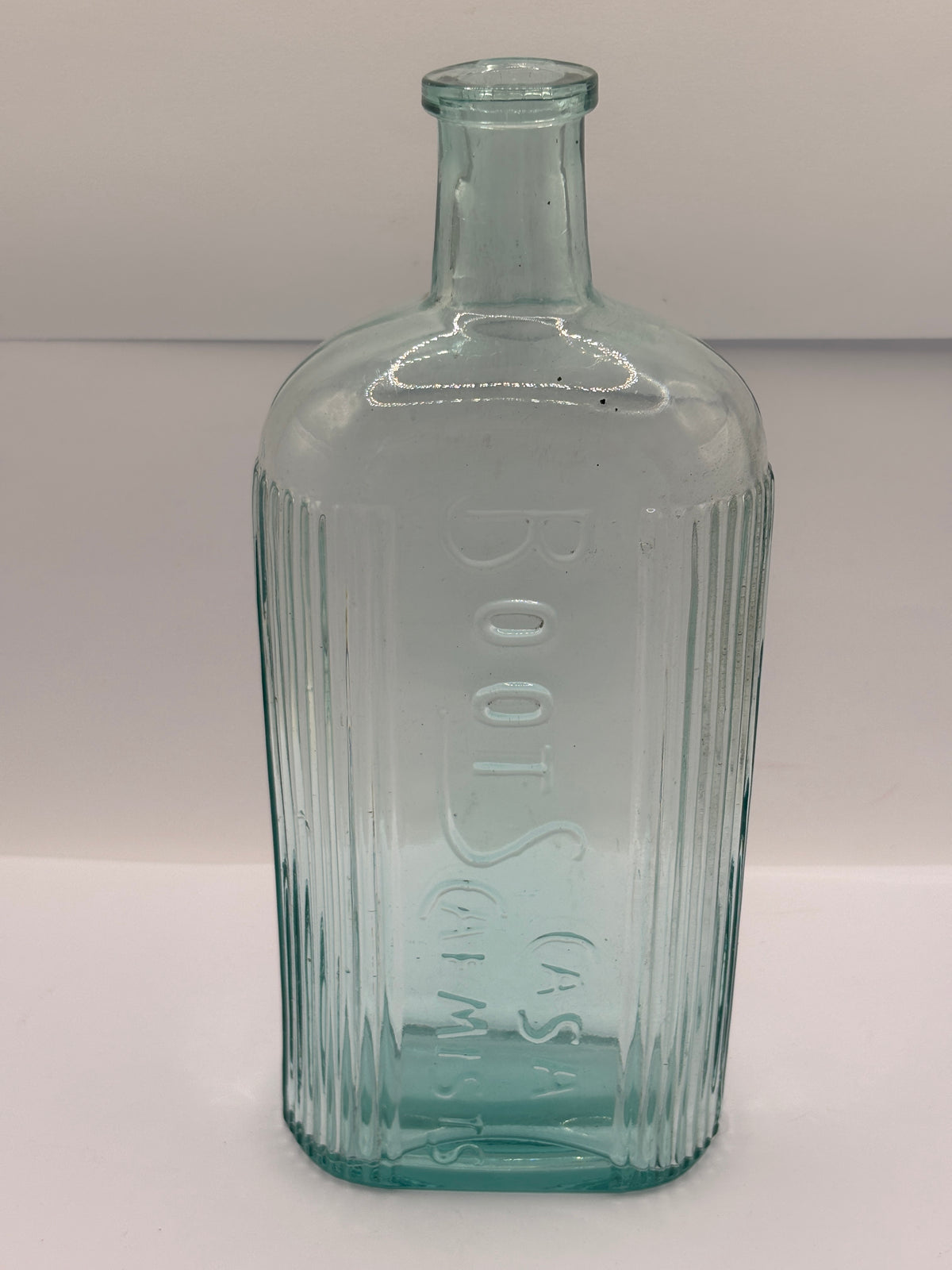 Old large aqua glass Boots Cash Chemists poison bottle 20cms