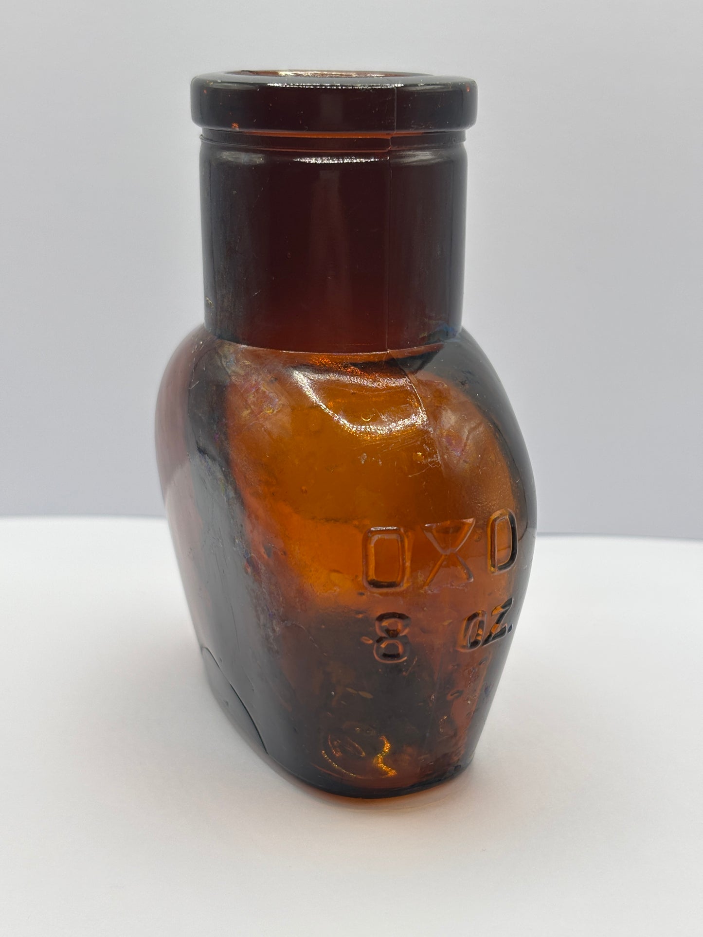 Old amber glass OXO bottle, 8Oz