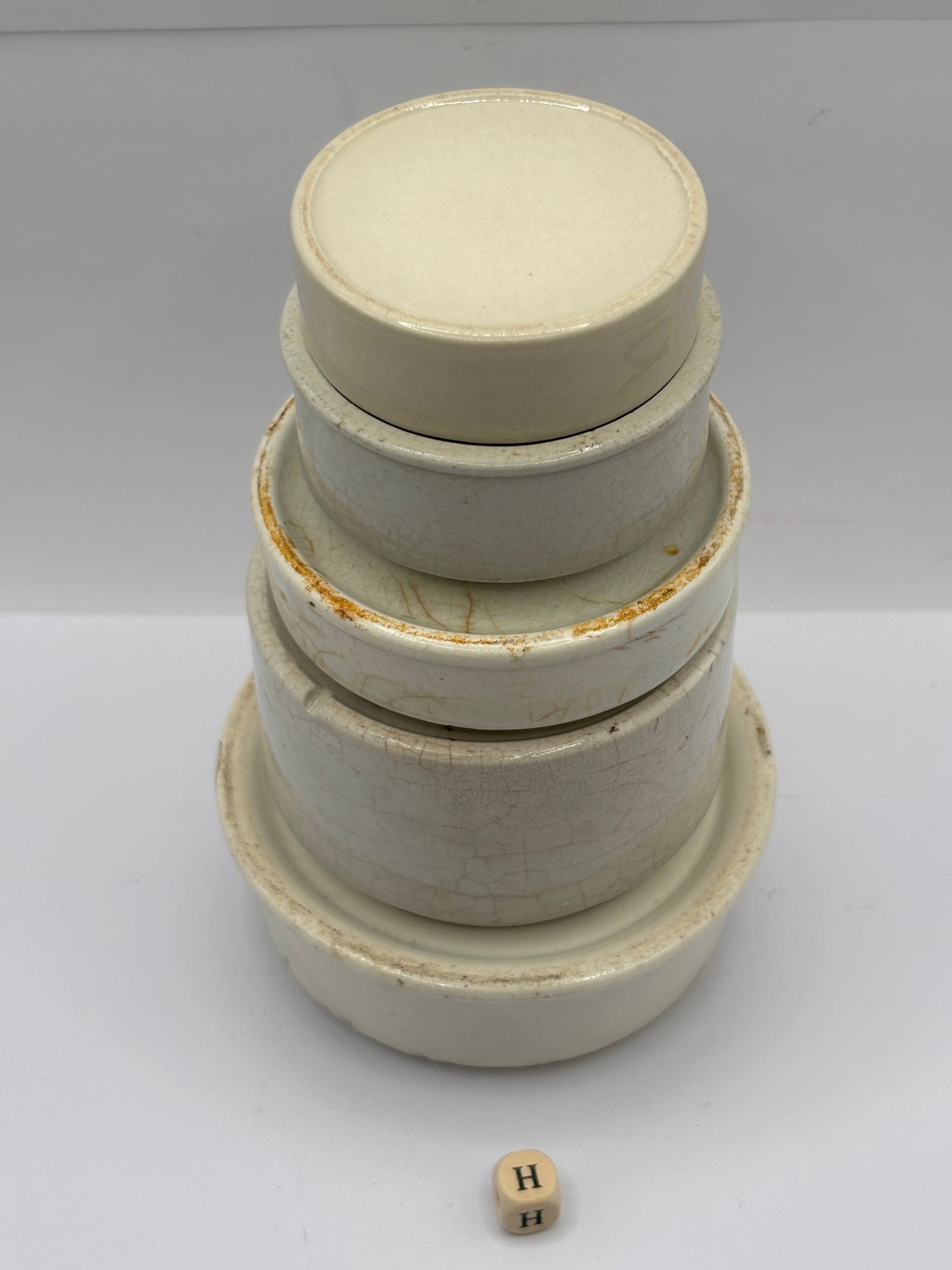 5 old stoneware bases, stackers (H) damages