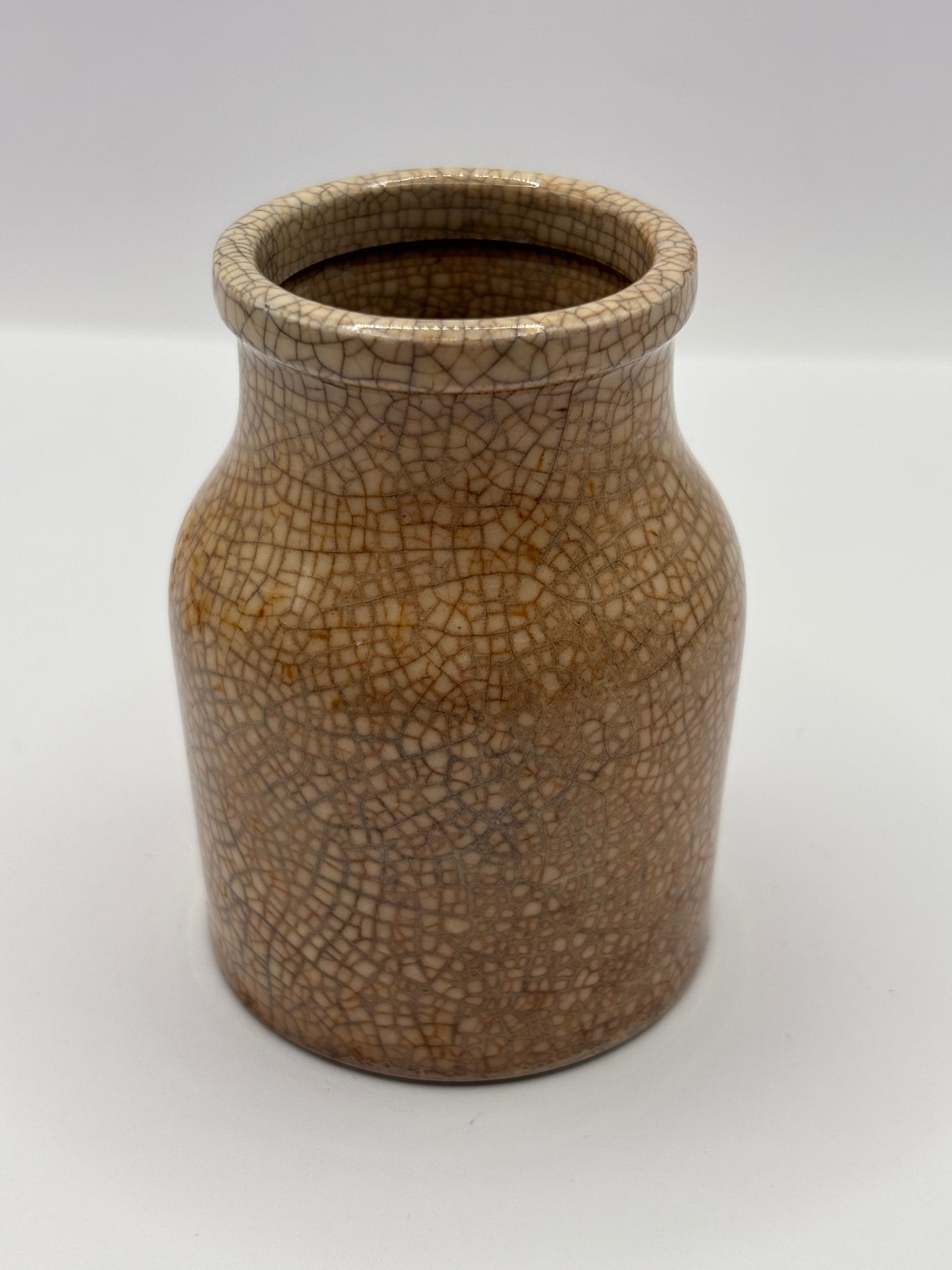 Old small stained & crazed stoneware pot