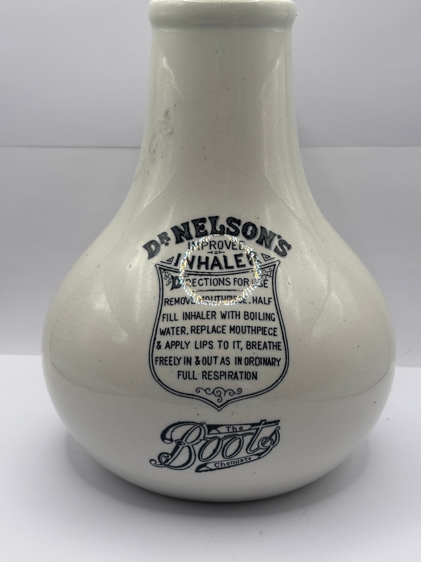 Old stoneware advertising inhaler, Dr nelsons improved inhaler