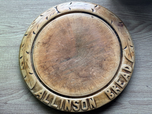 Antique carved bread board, Allinson bread
