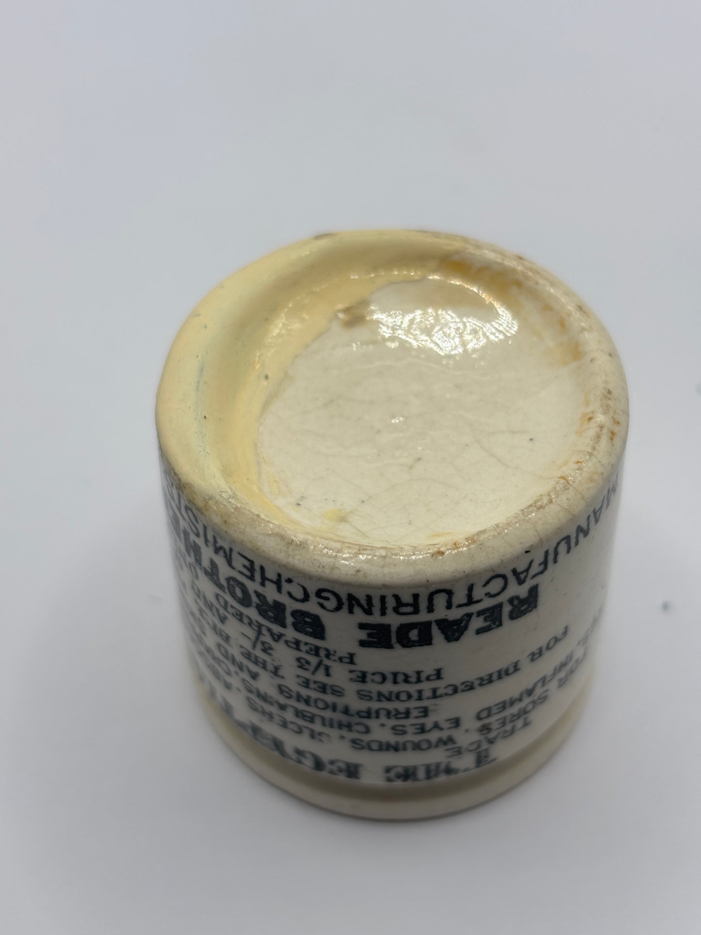Old egyptian salve advertising ointment pot. Repaired