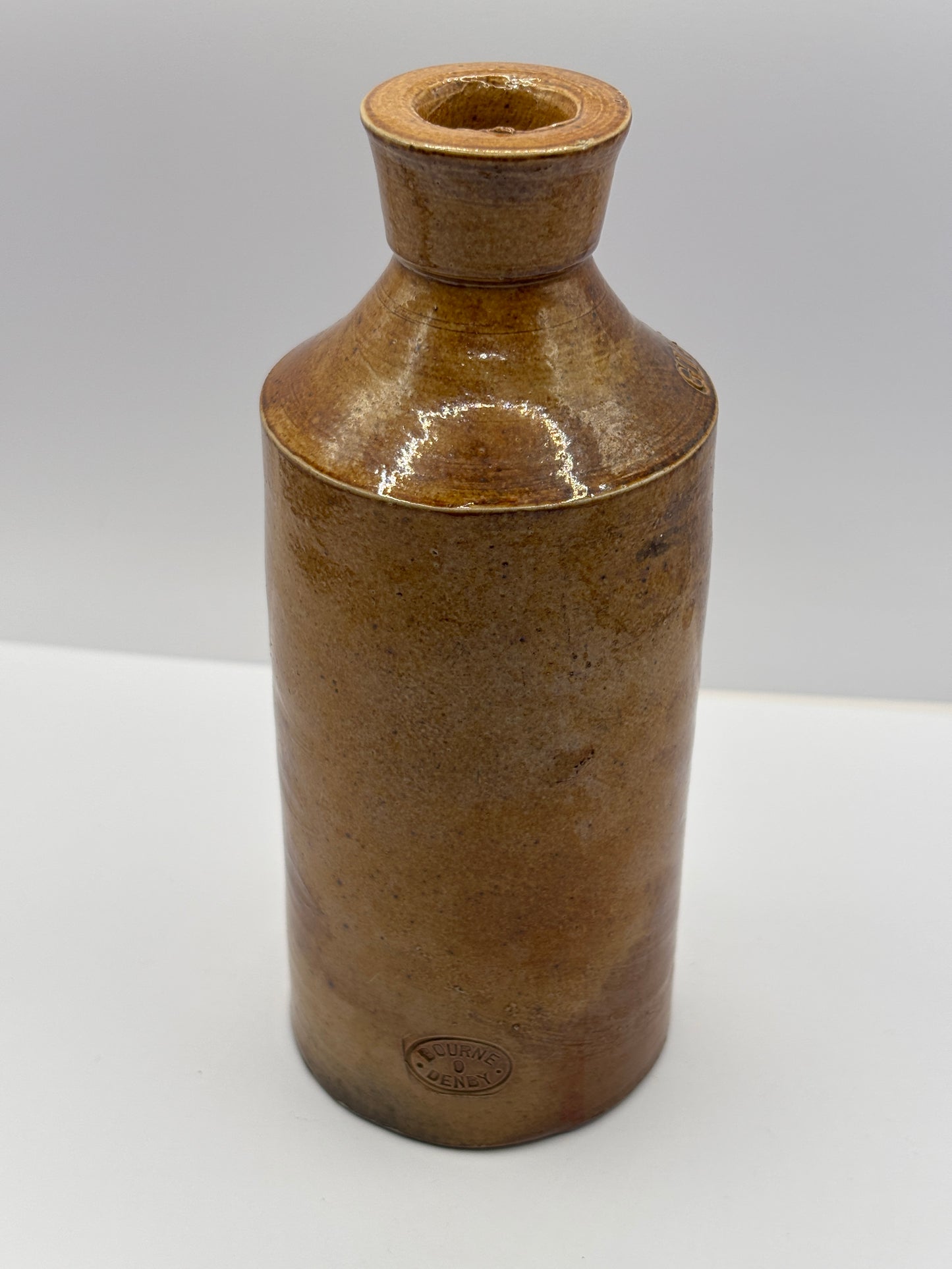 Old brown stoneware ink bottle, Giessen Blue