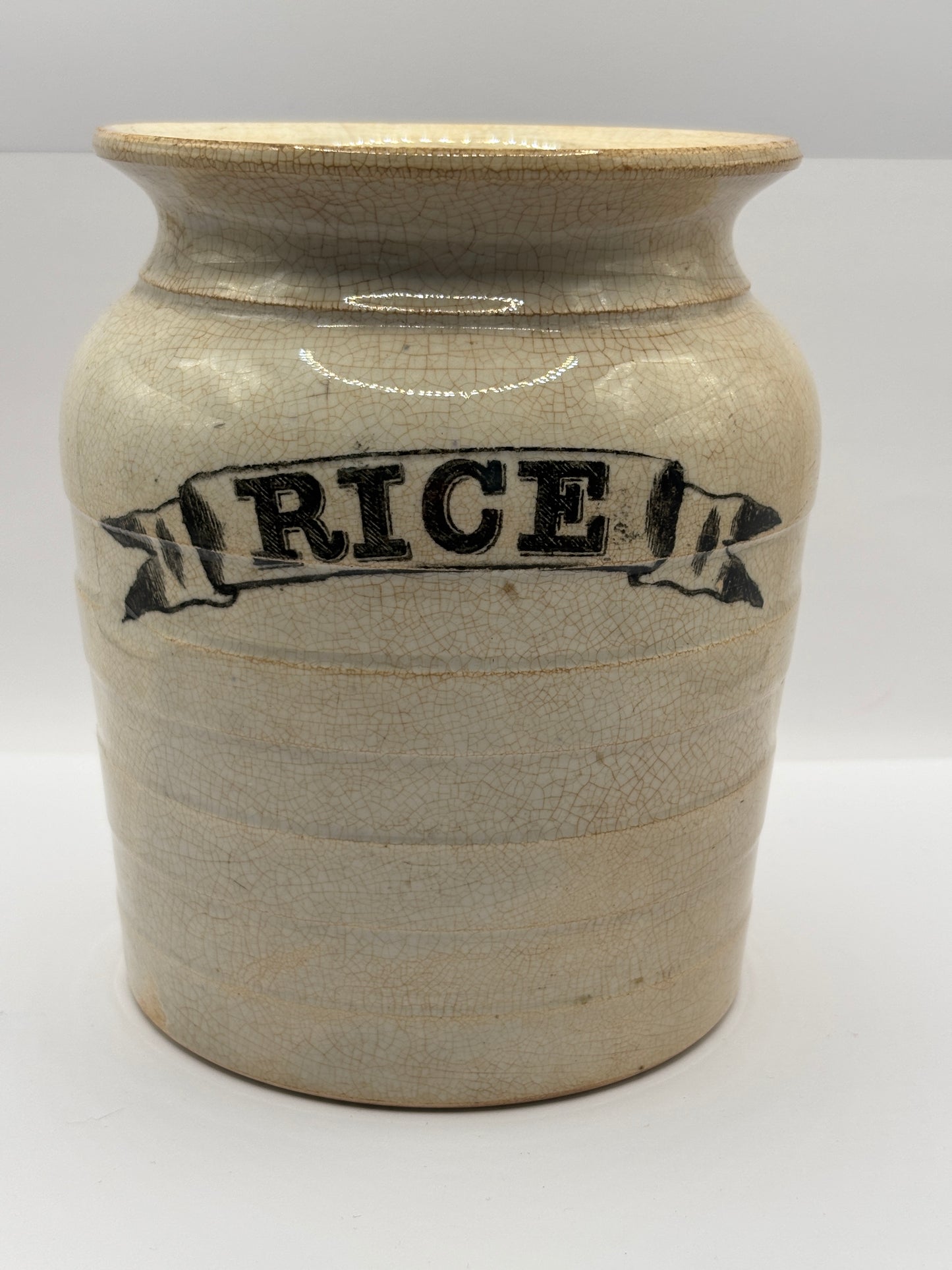 Old rice jar, stained & crazed