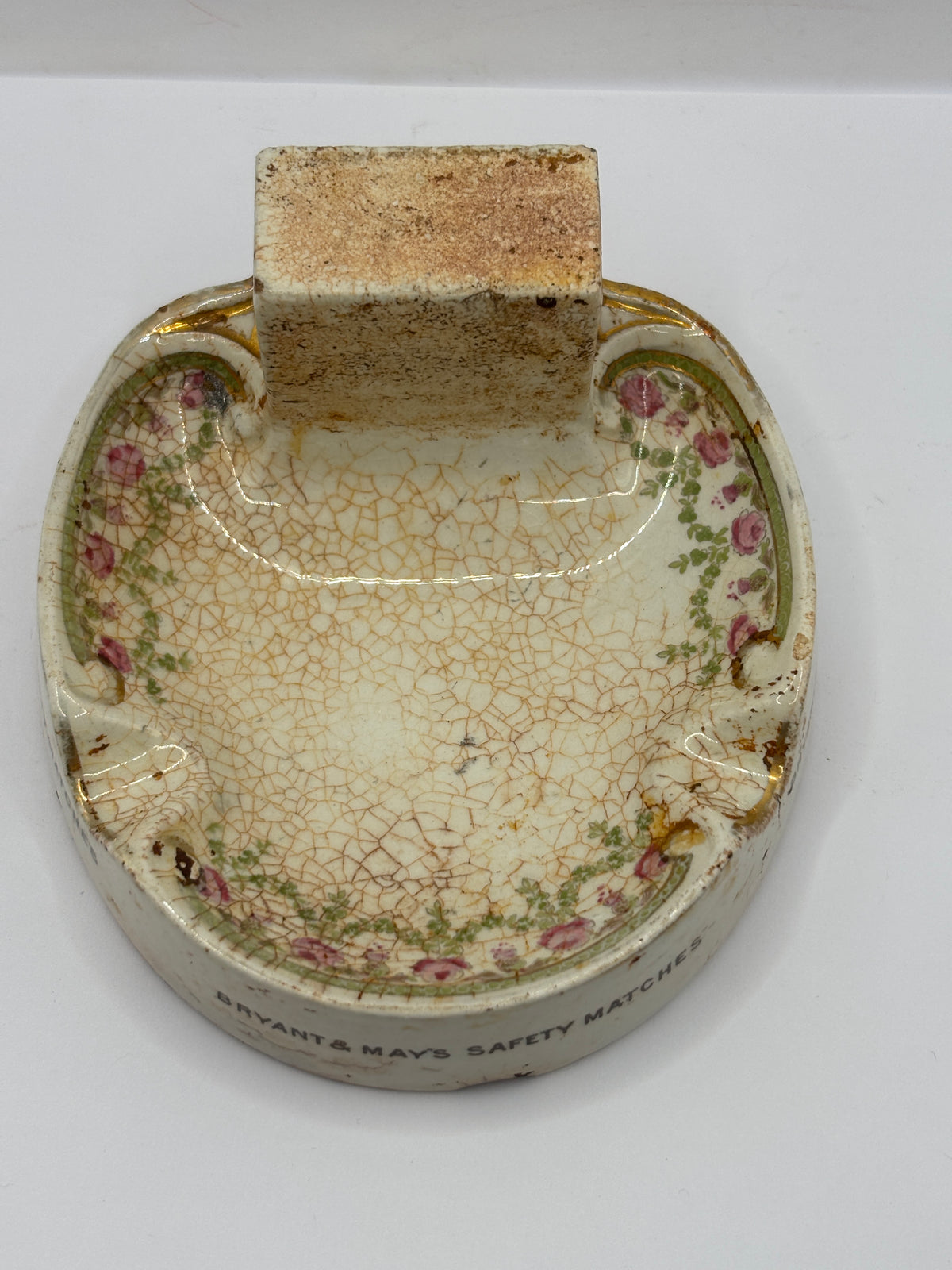 Old advertising stoneware match striker. Bryant & Mays safety matches