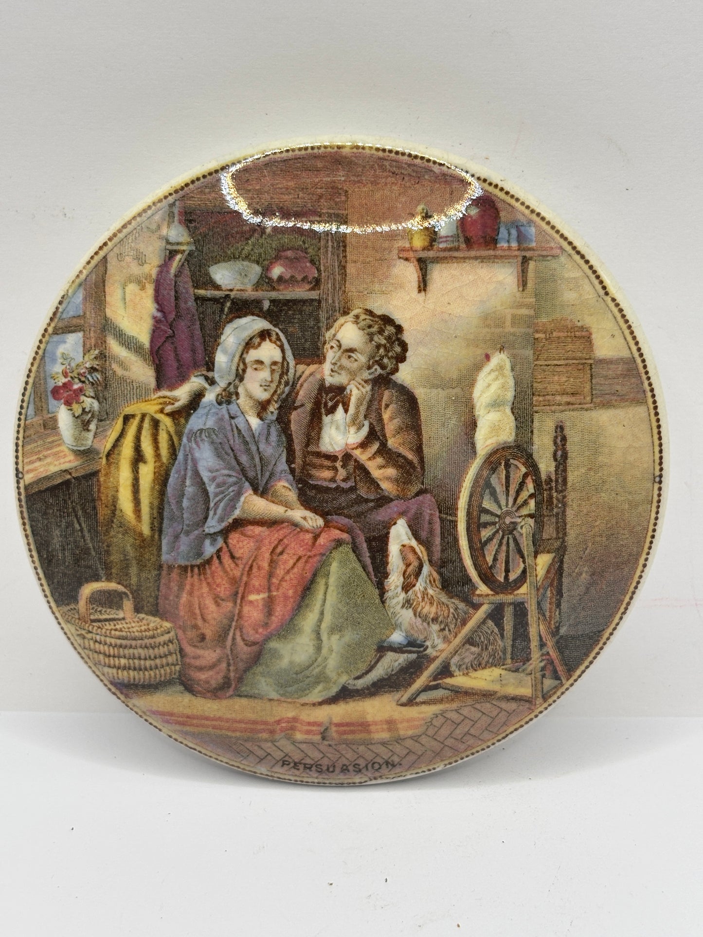 Old Prattware lid, Persuasion. Chipped