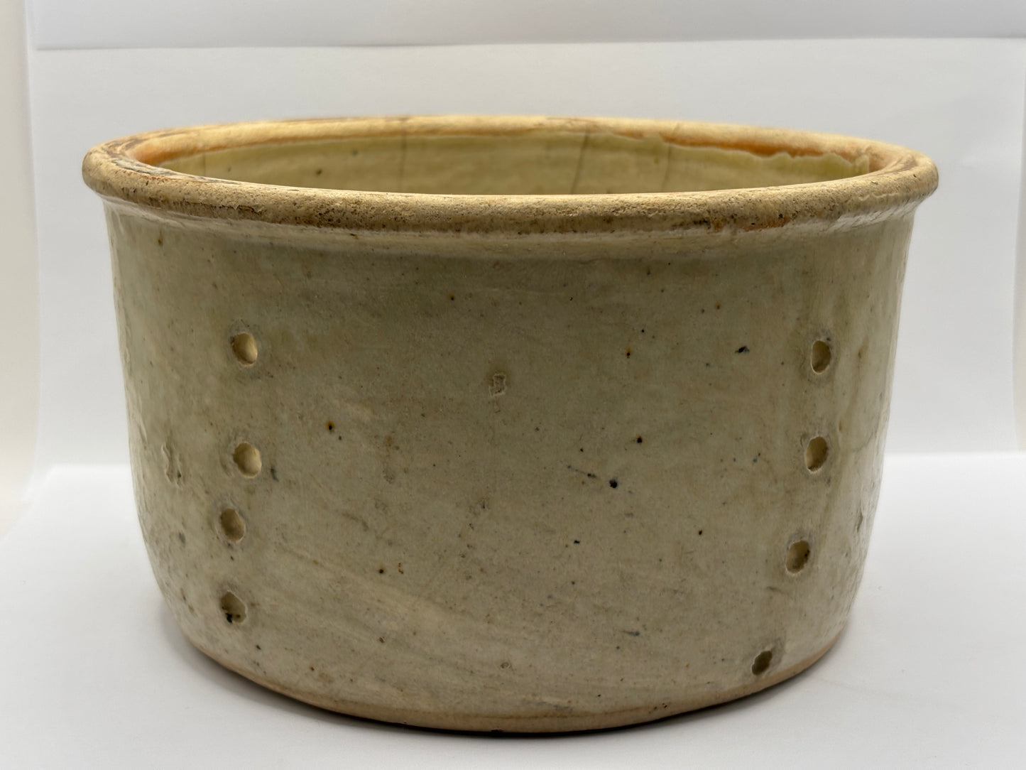 Old large french stoneware cheese strainer