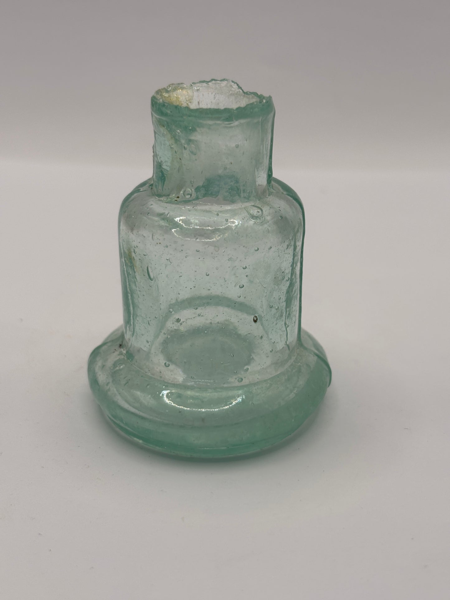 Old aqua glass inkwell, Bell ink