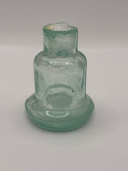 Old aqua glass inkwell, Bell ink