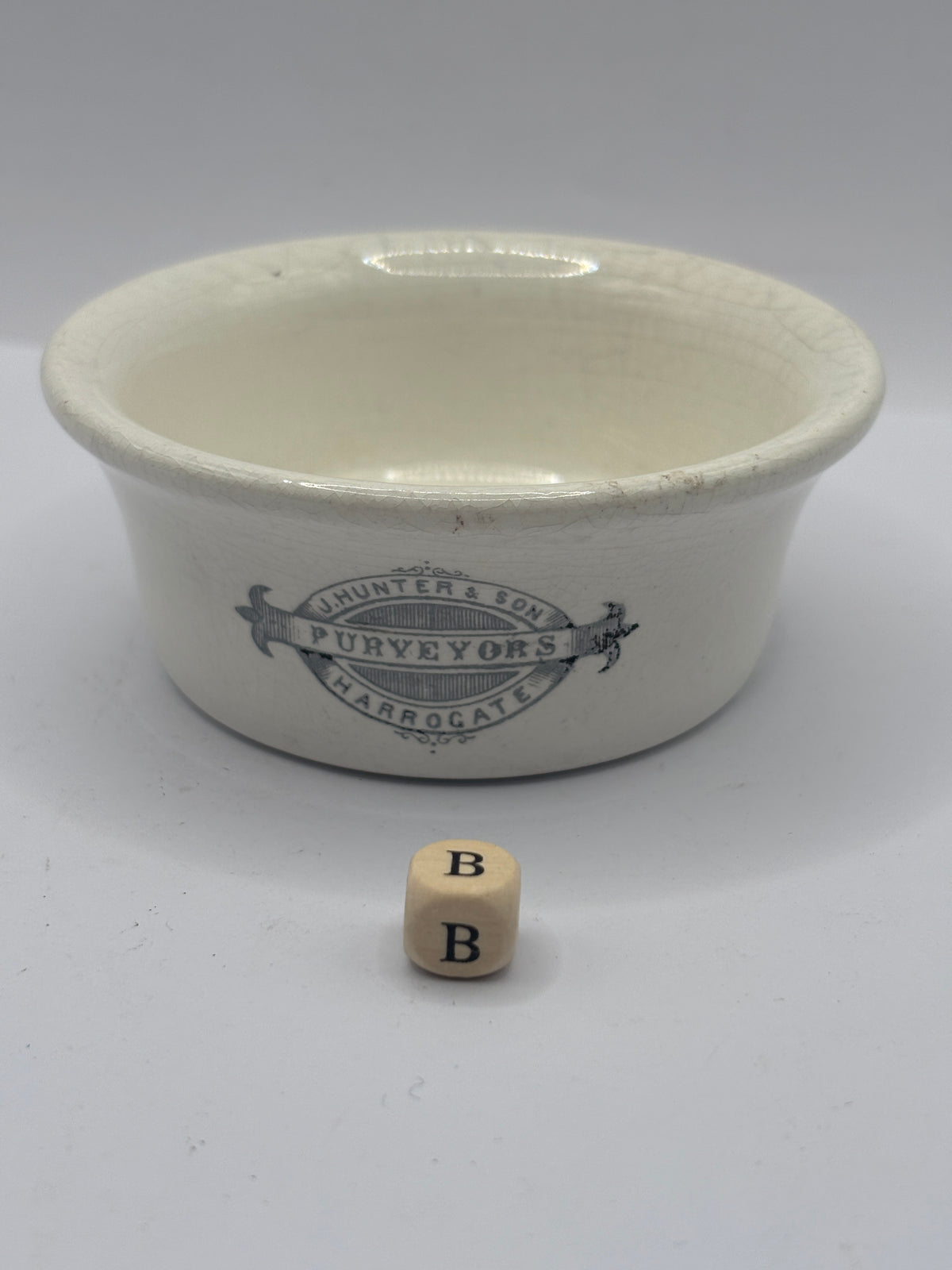 Old advertising meat paste pot, J.Hunter & son Purveyors Harrogate (B)
