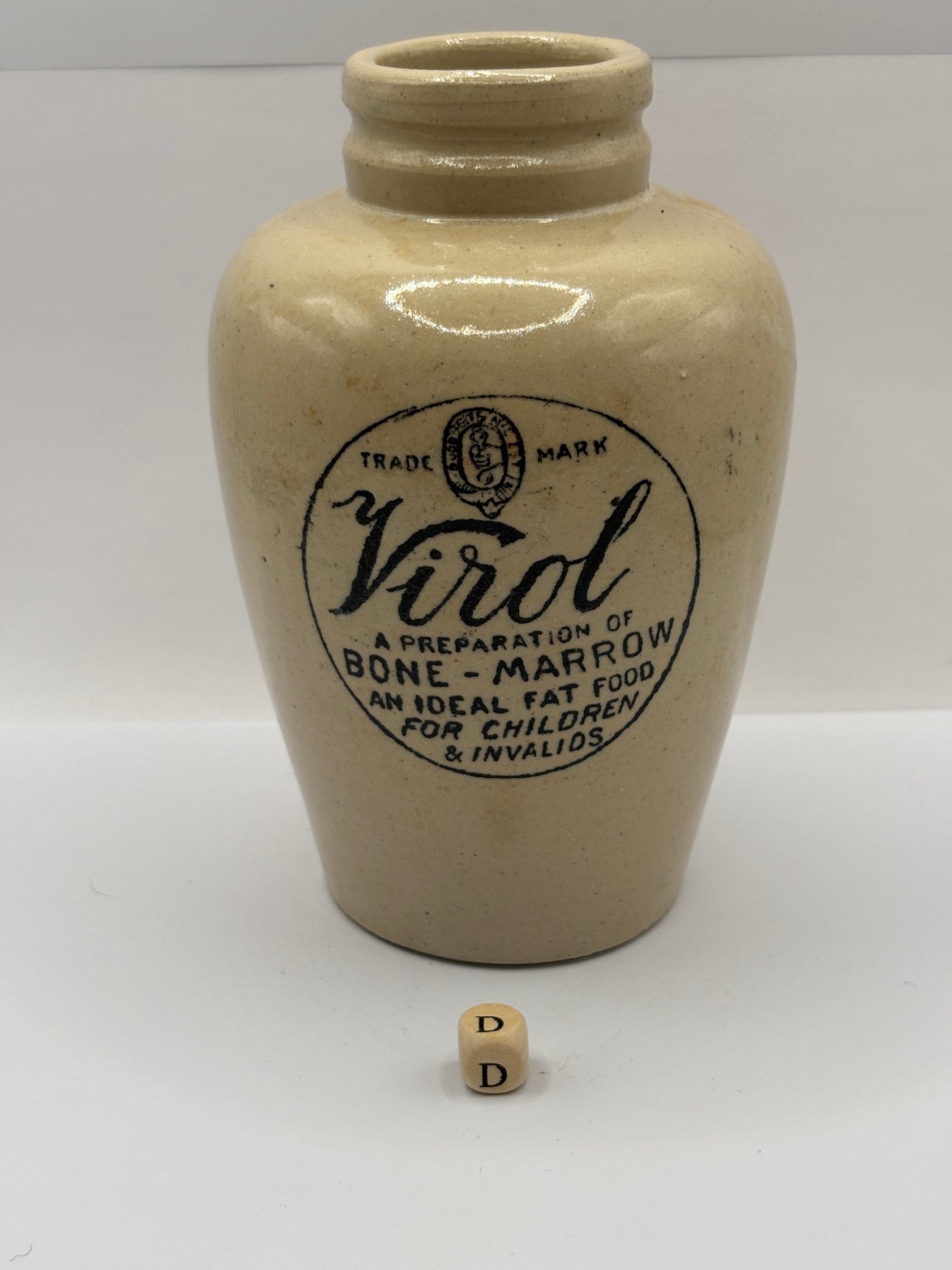 Old stoneware advertising Virol jar (D) 13.5cms