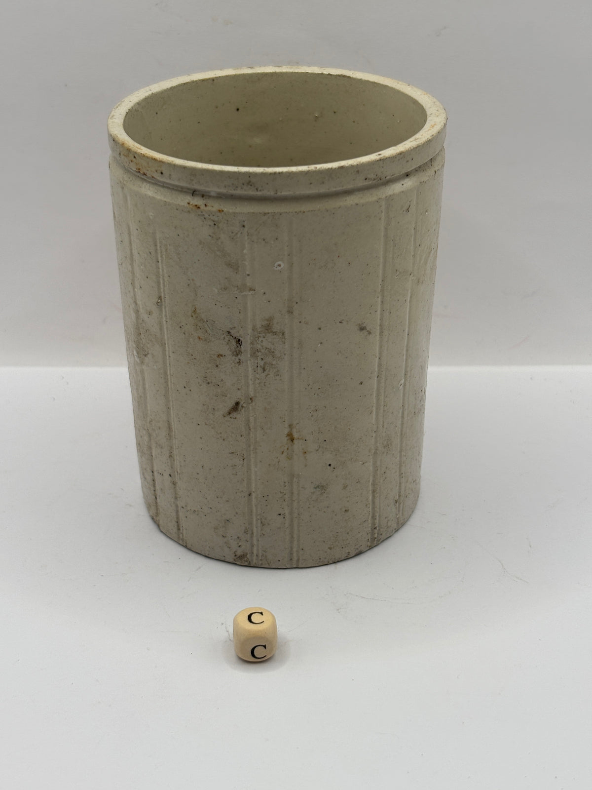 Old 1lb ribbed stoneware jam pot with added label (c)