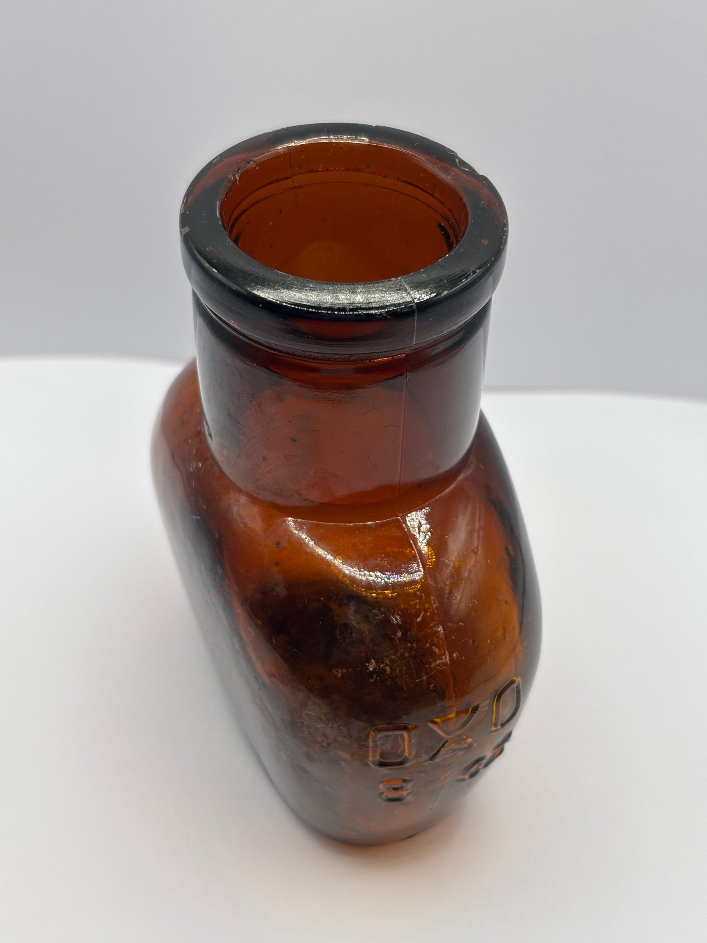 Old amber glass OXO bottle, 8Oz