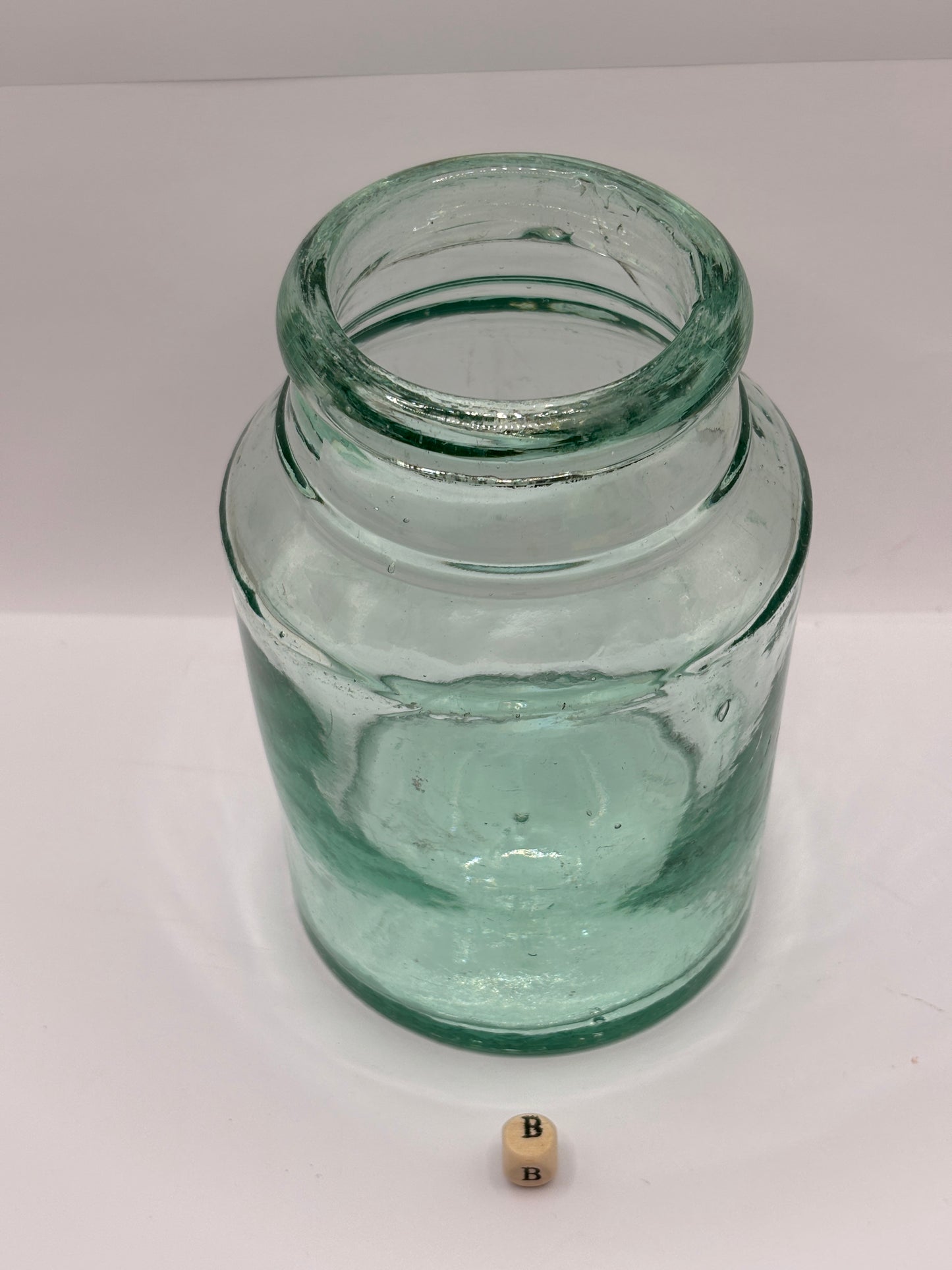 Old 2lb aqua glass pickle jar, preserve jar (B)