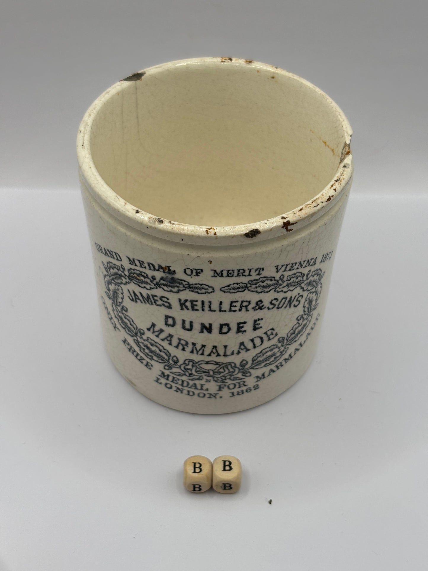 Old 1lb James Keiller Dundee marmalade Jar (BB) damaged