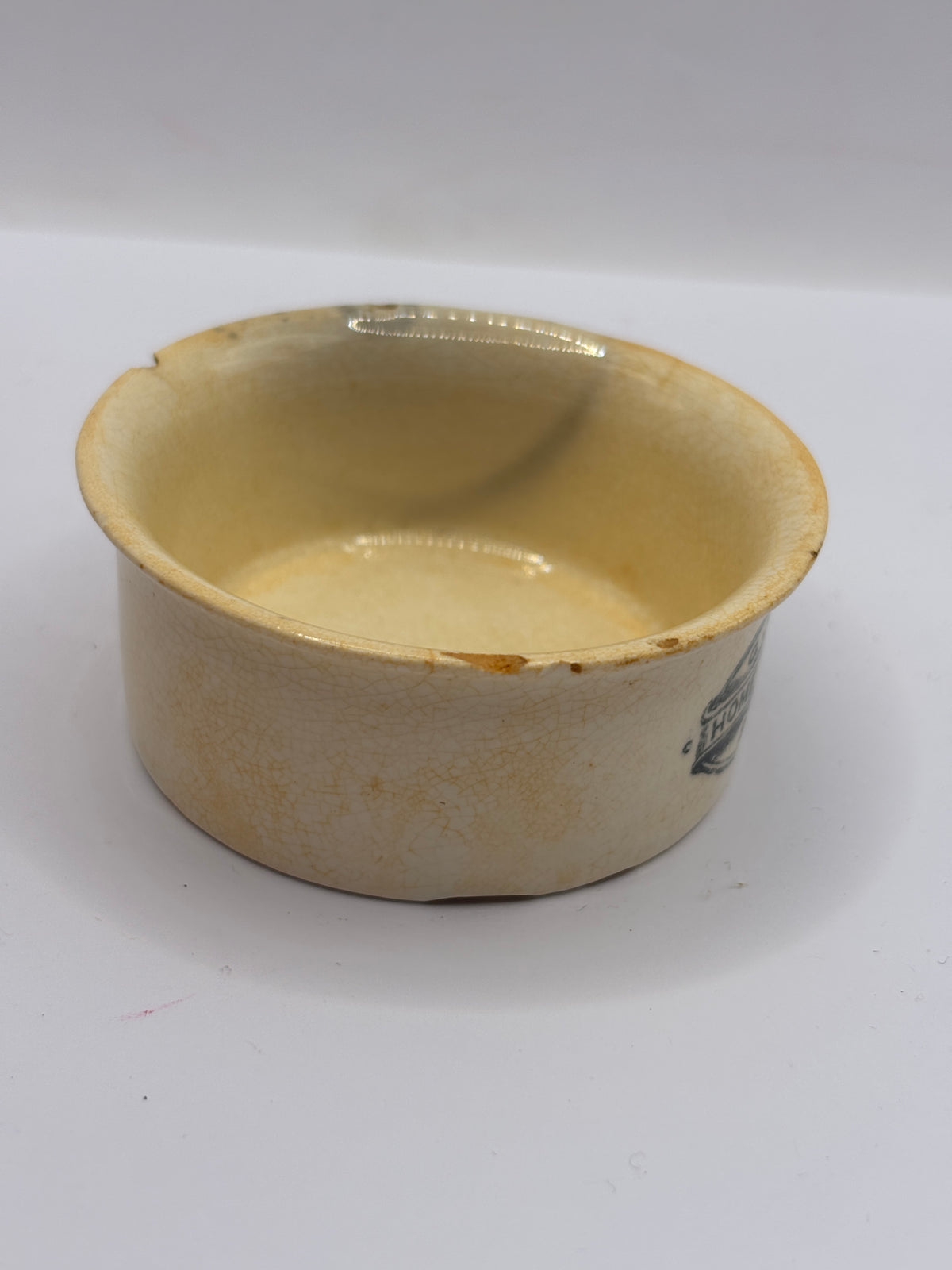 Old small advertising meat paste pot, Plumtree home potted meats
