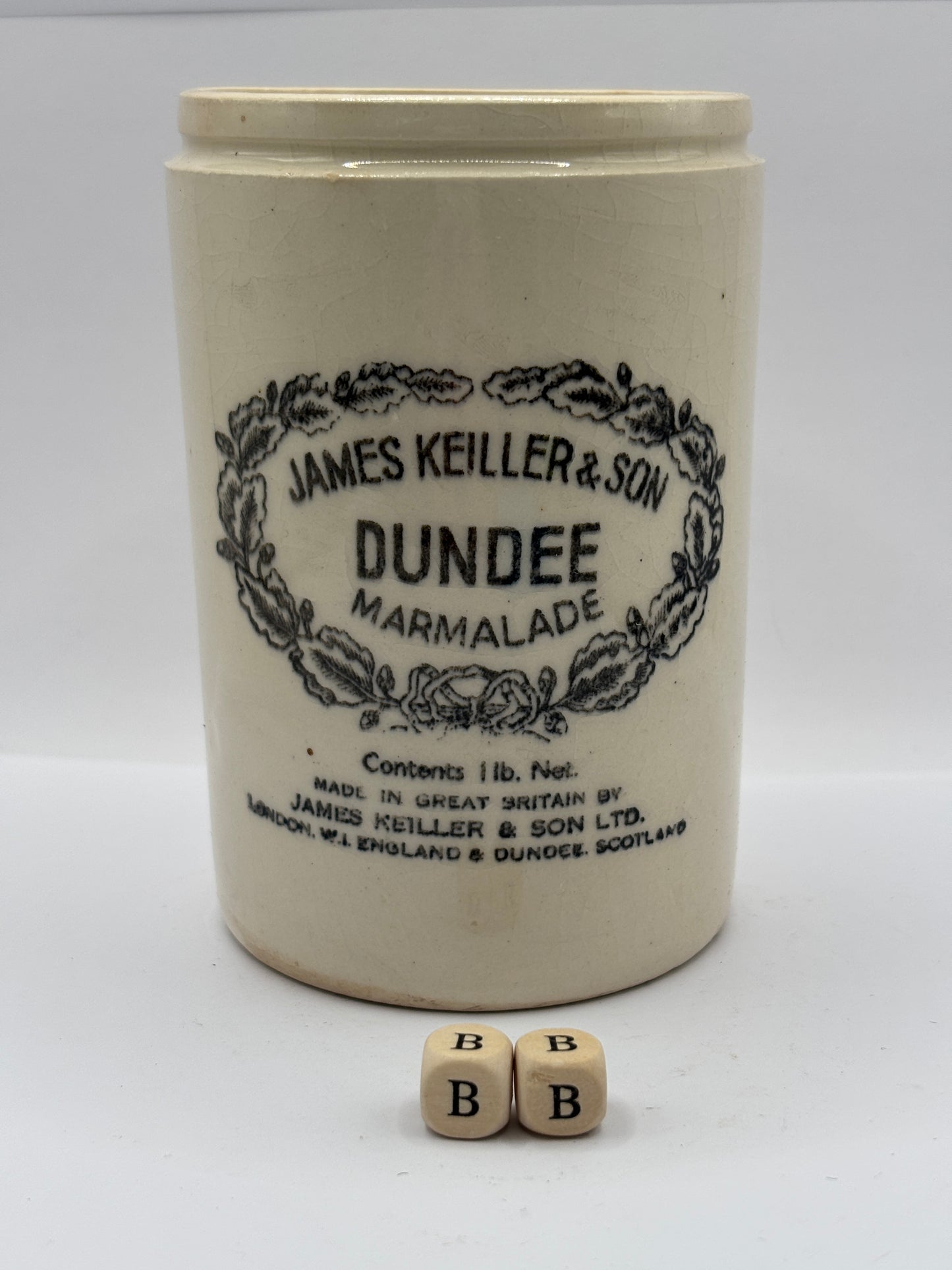 Old 1lb James Keiller Dundee marmalade jar (BB)