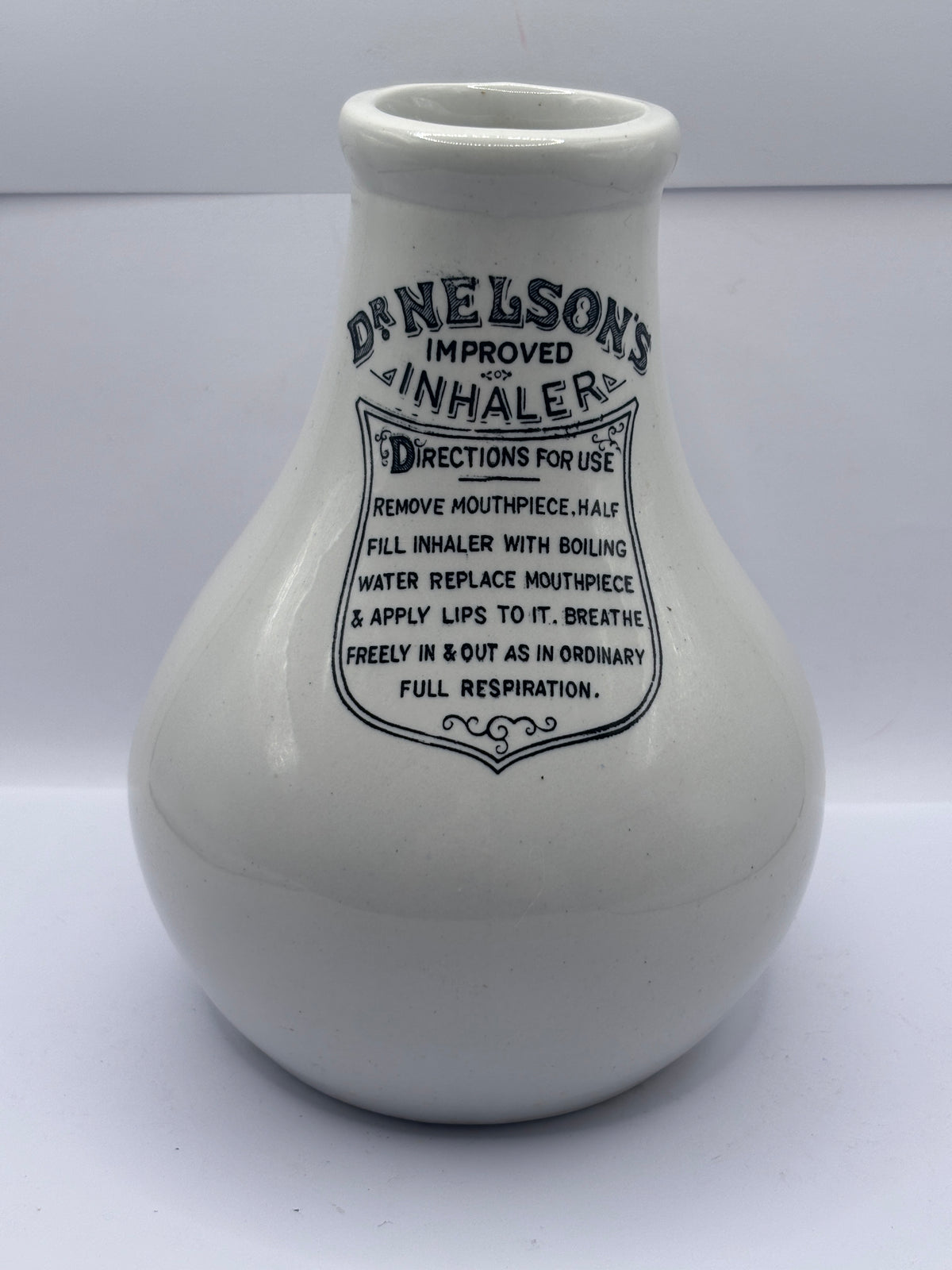 Old advertising stoneware inhaler, Dr Nelsons improved inhaler