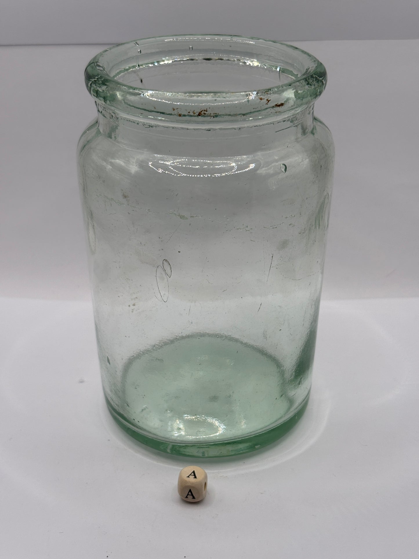 Old 2lb aqua glass pickle jar, preserve jar (a)