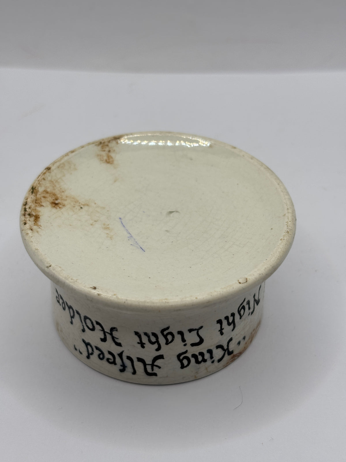 Old stoneware night light holder. King Alfred Night light holder