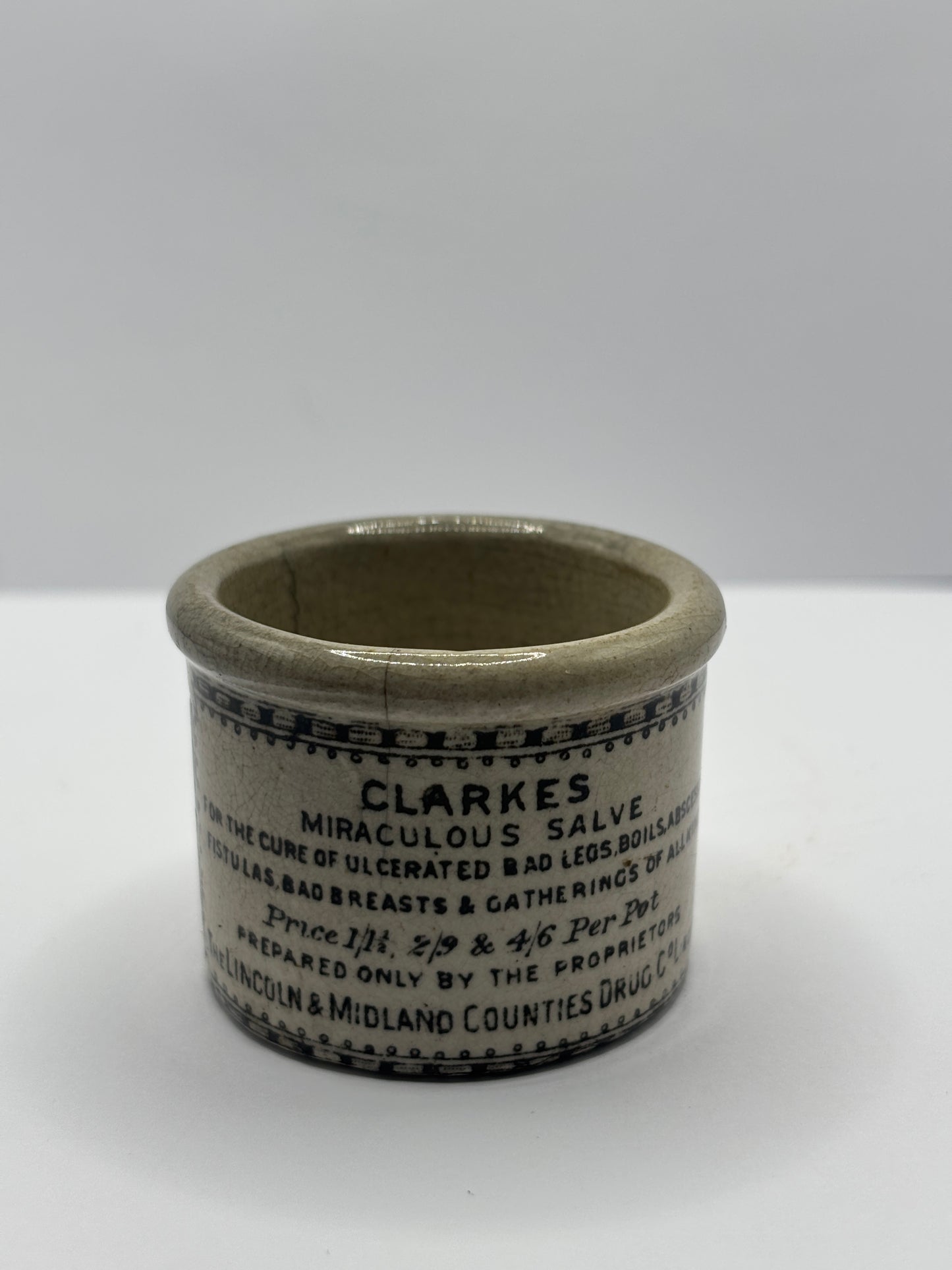 Old clarkes advertising ointment pot