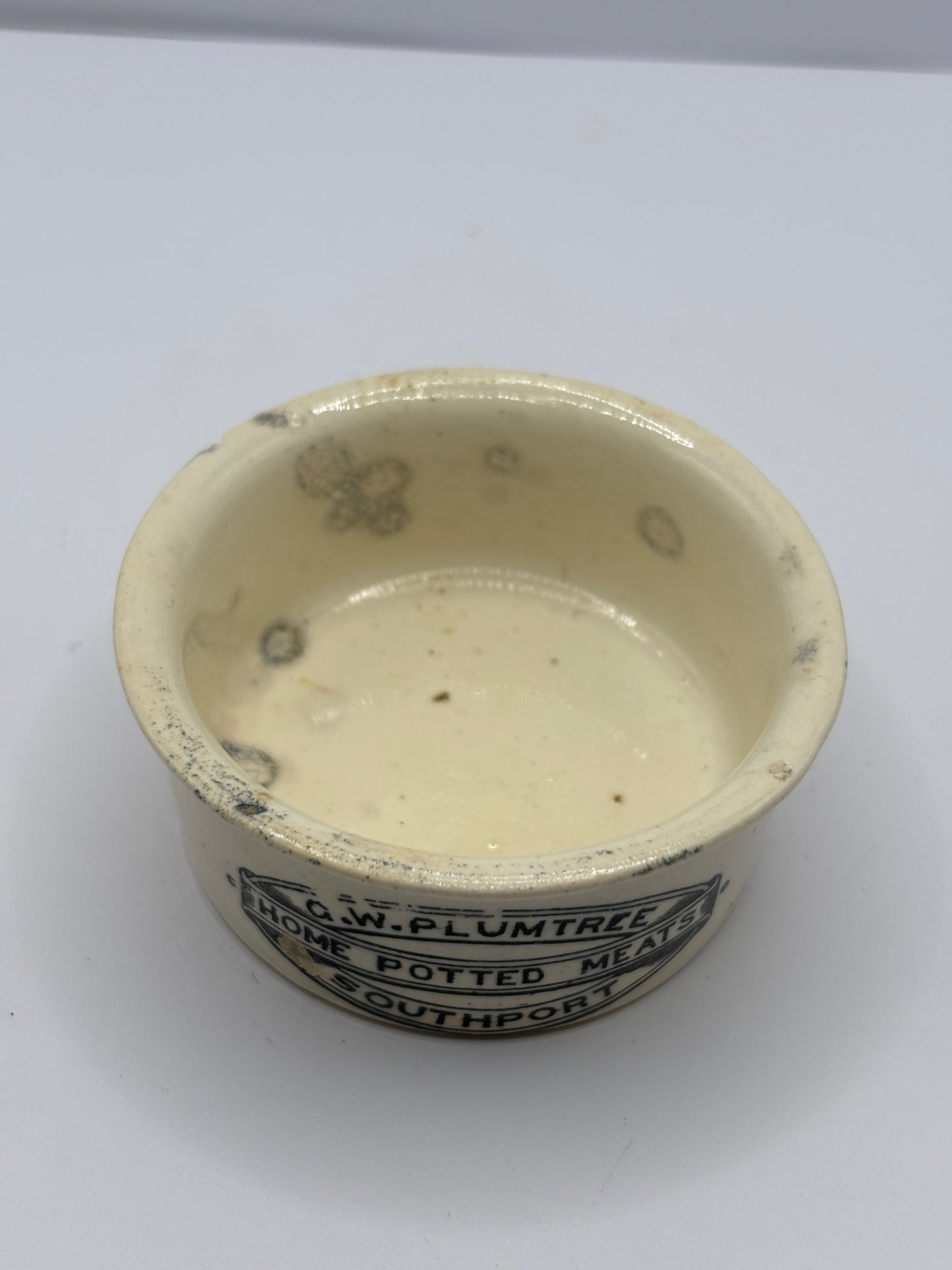 Small Plumtree home potted meats advertising pot