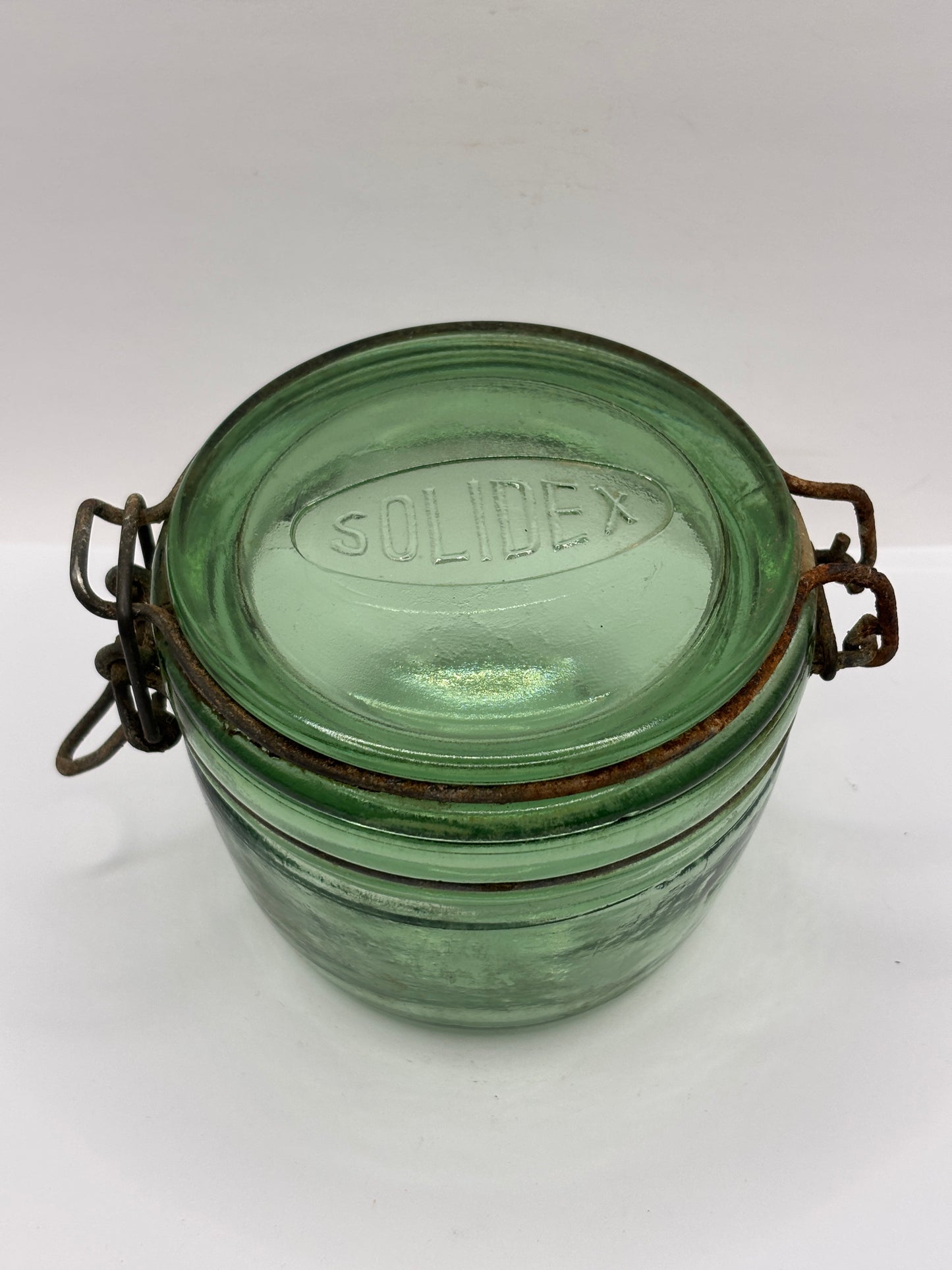 Vintage green glass French canning jars