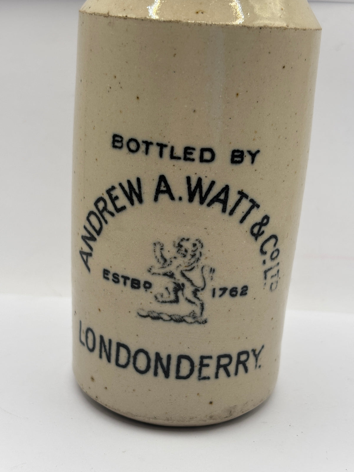 Old Irish stoneware ginger beer bottle, andrew watt & co. Londonderry