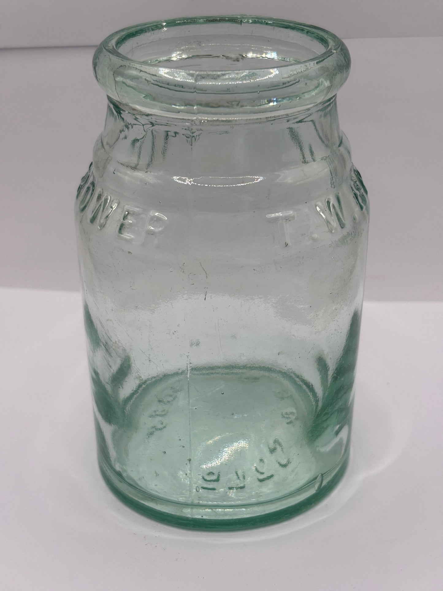 Old aqua glass fruit growers preserve jar