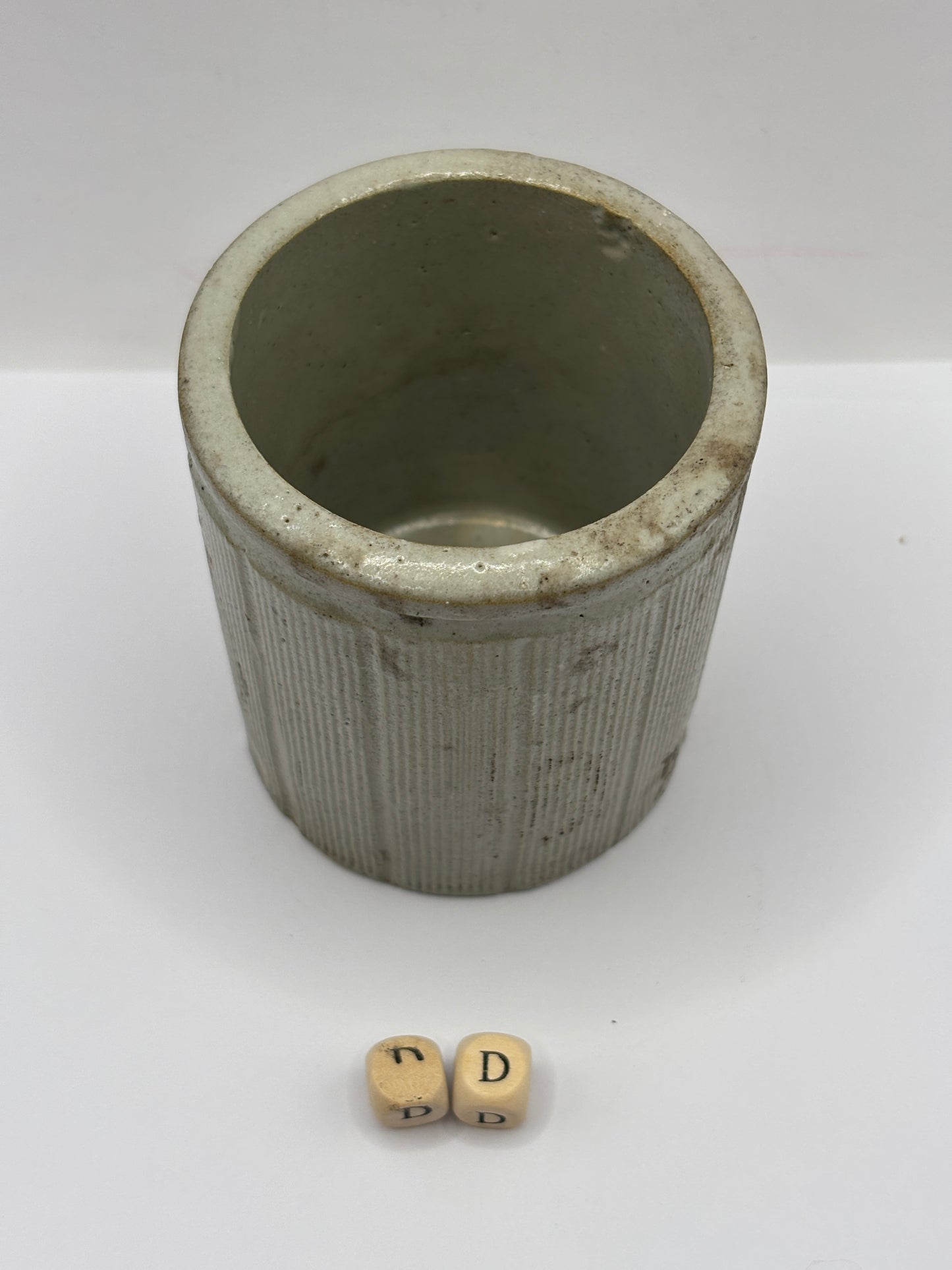 Old small ribbed stoneware jam pot (DD)