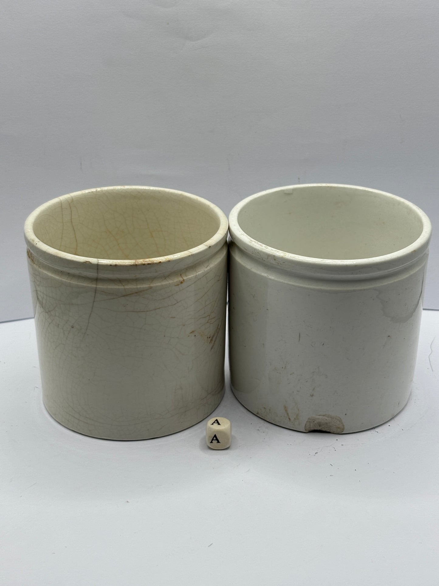 2 old stoneware preserve pots (A)