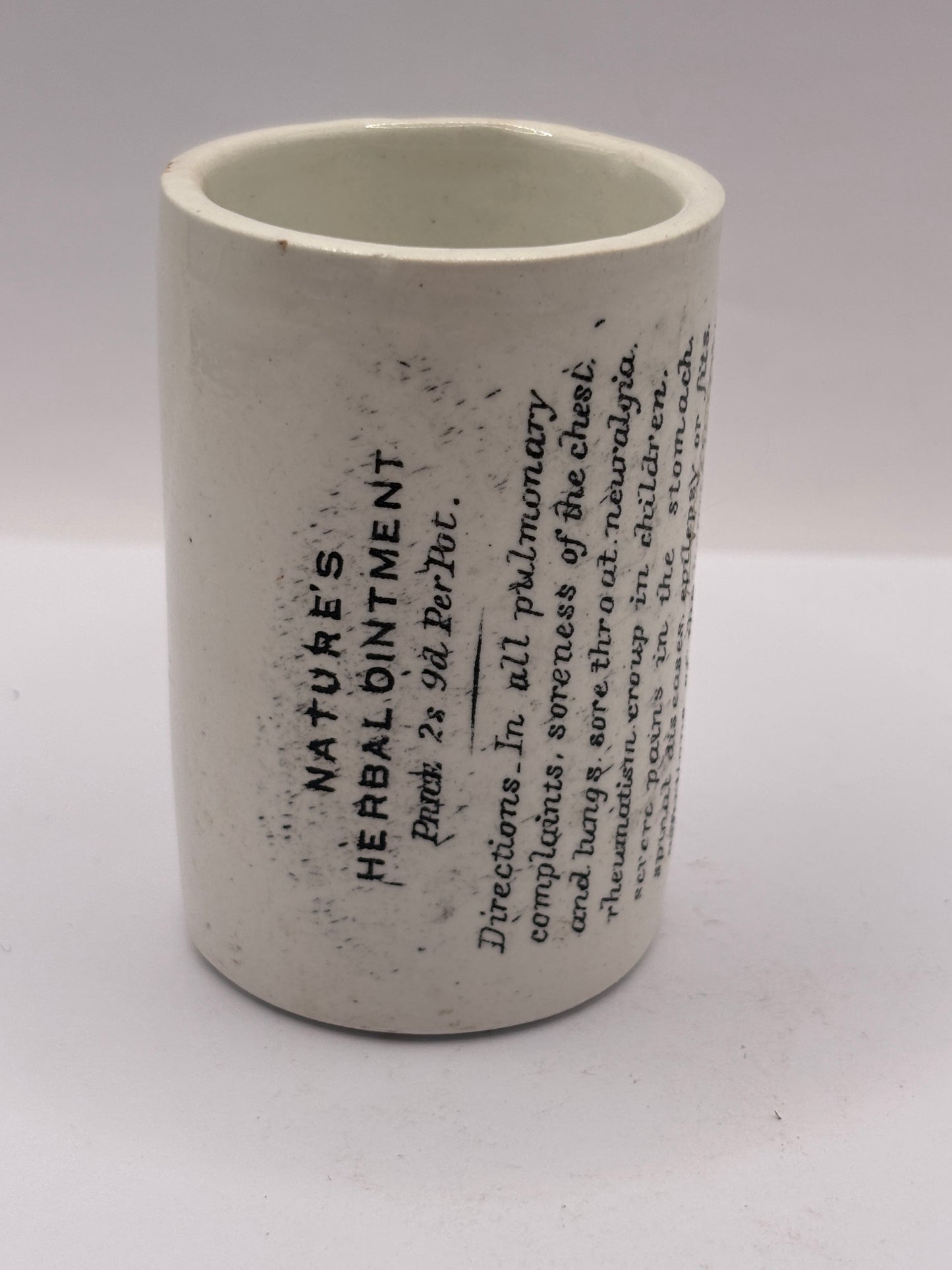 Old advertising ointment pot, Natures herbal ointment 7cms
