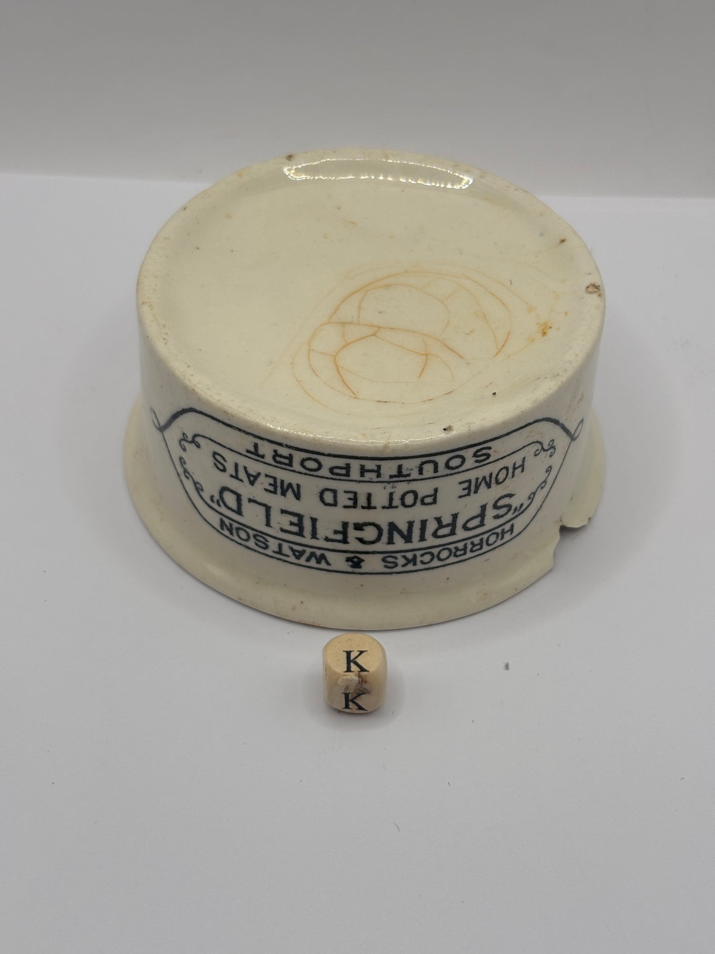 Old advertising meat paste pot, Springfield (k)