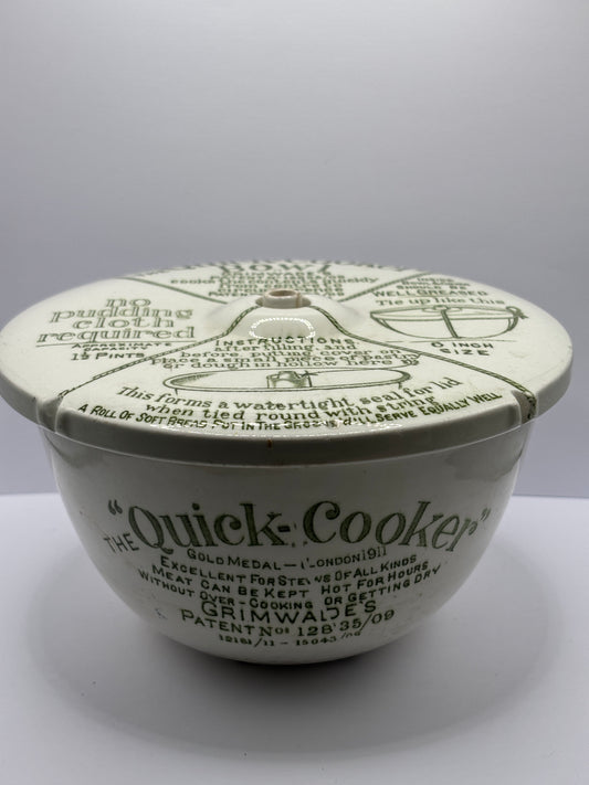 Old stoneware advertising quick cooker