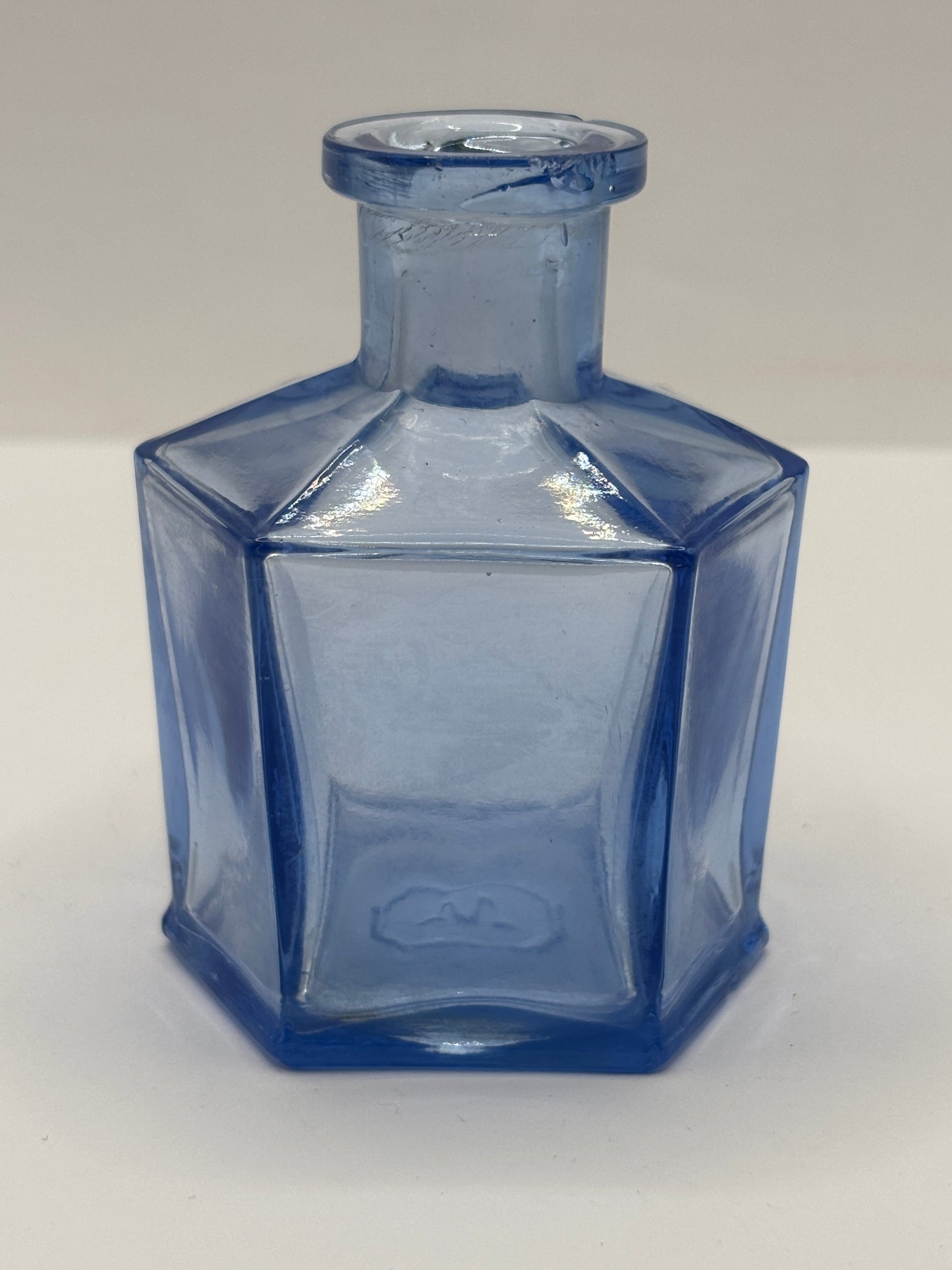 Old 6 sided blue glass inkwell, ink bottle