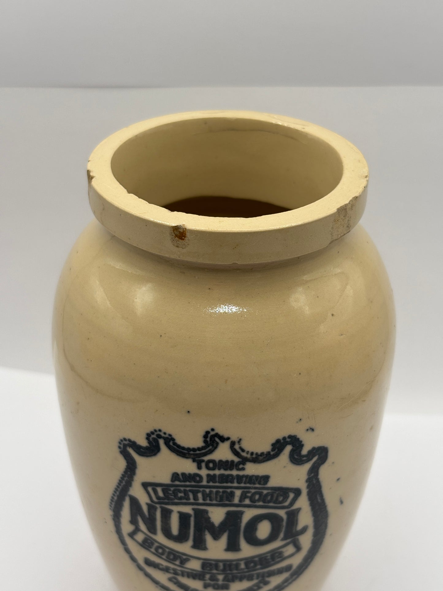 Old large stoneware advertising Numol jar 15cms